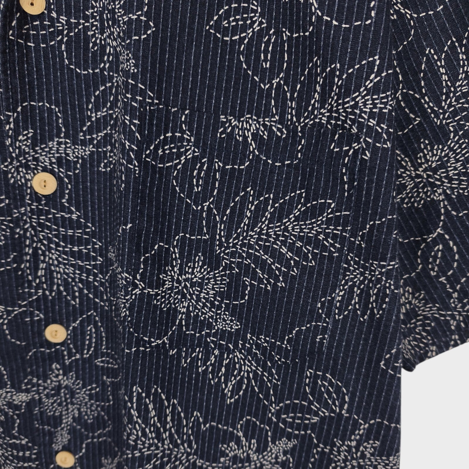 ETERNAL BICCHU KURASHIKI Men's Made in Japan Dark Blue Floral Sashiko Shirt