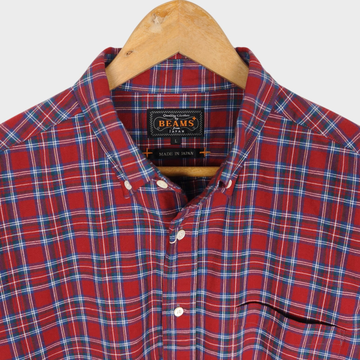 BEAMS PLUS Men's Made in Japan Checked Cotton Shirt