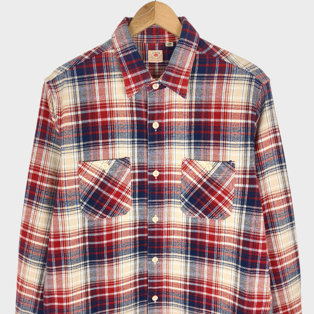 SUGAR CANE Men's Made in Japan Checked Heavyweight Flannel Shirt