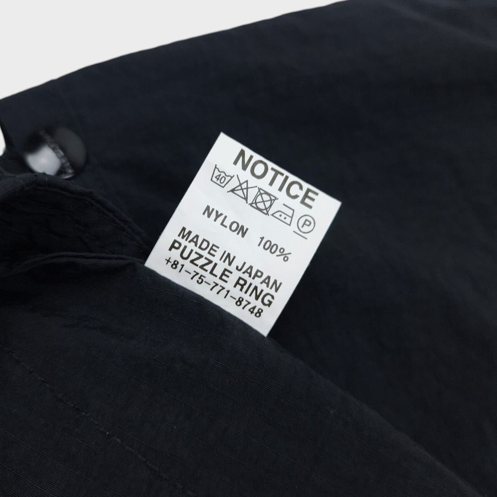 SASSAFRAS Men's Made in Japan Black Whole Hole Nylon Ripstop Cargo Shorts
