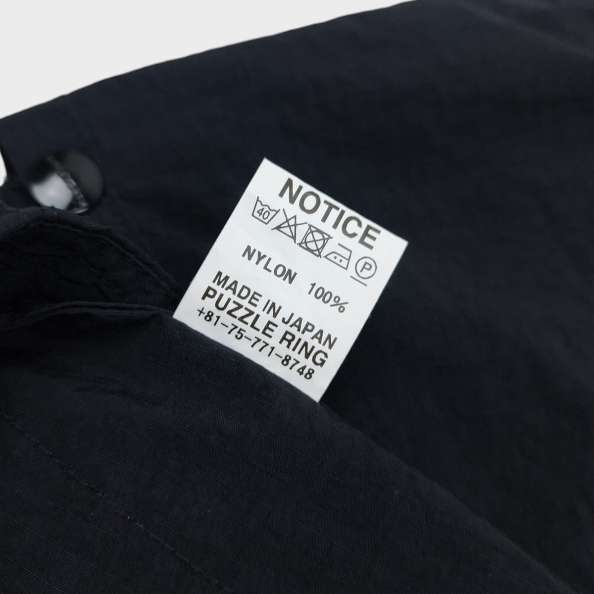 SASSAFRAS Men's Made in Japan Black Whole Hole Nylon Ripstop Cargo Shorts