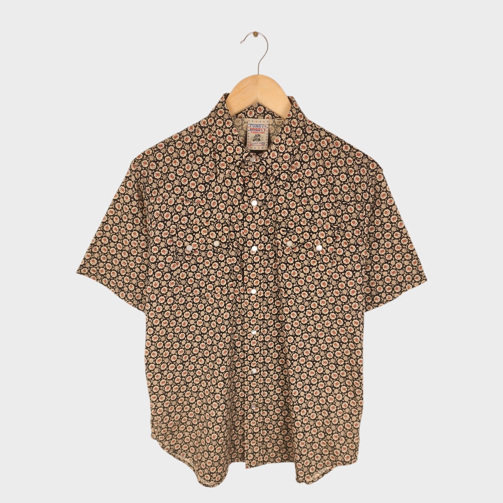 SUGAR CANE Men's Made in Japan Floral Print Short Sleeved Western Shirt