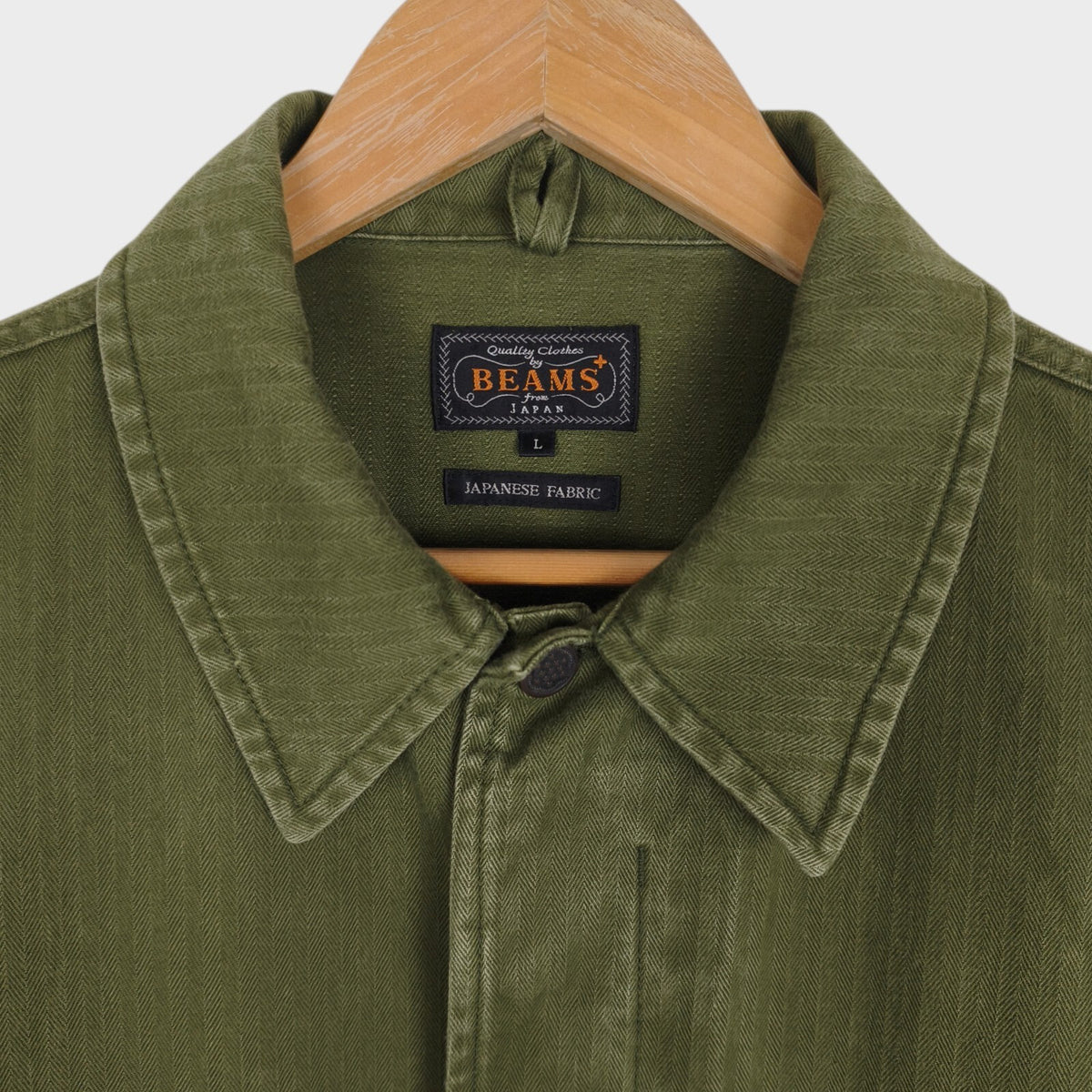 BEAMS PLUS Men's Green Heavyweight Herringbone Cotton Jacket