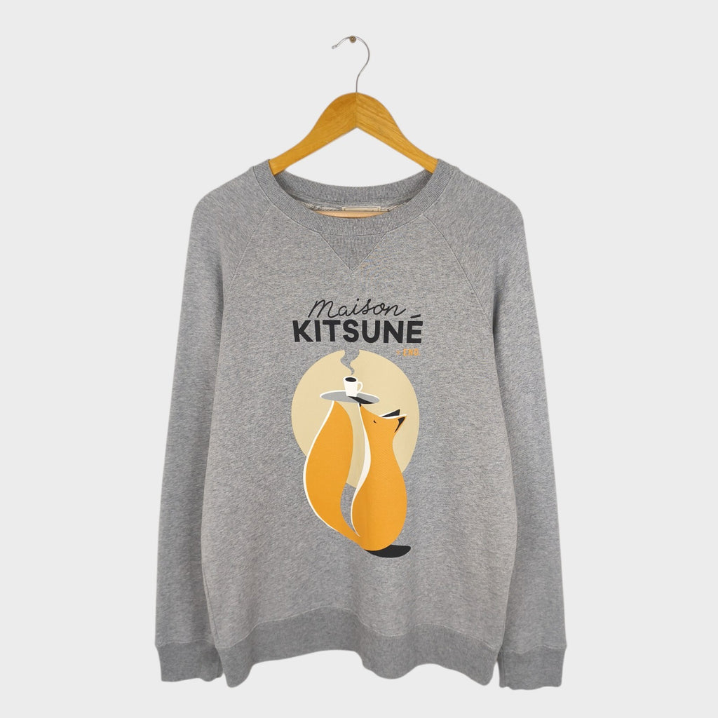 MAISON KITSUNE Men's Grey Fox Print Crewneck Cotton Sweatshirt
