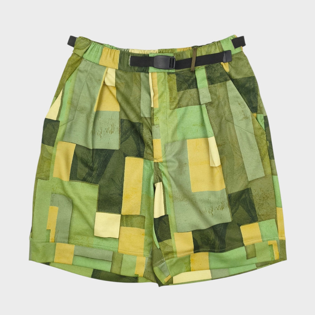 NORBIT BY HIROSHI NOZAWA Men's Green Geometric Print Aloha Shorts