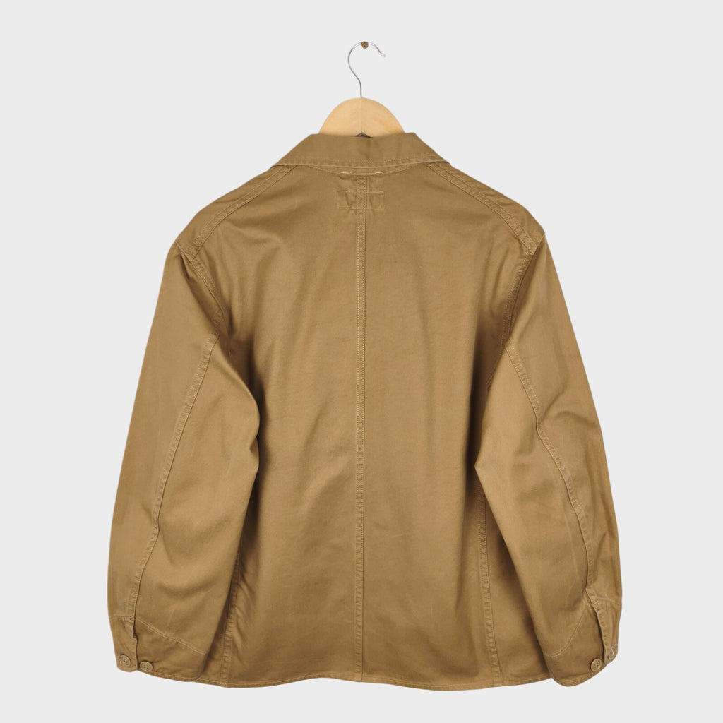 SASSAFRAS Men's Made in Japan Beige Heavy Cotton Twill Sprayer Chore Jacket