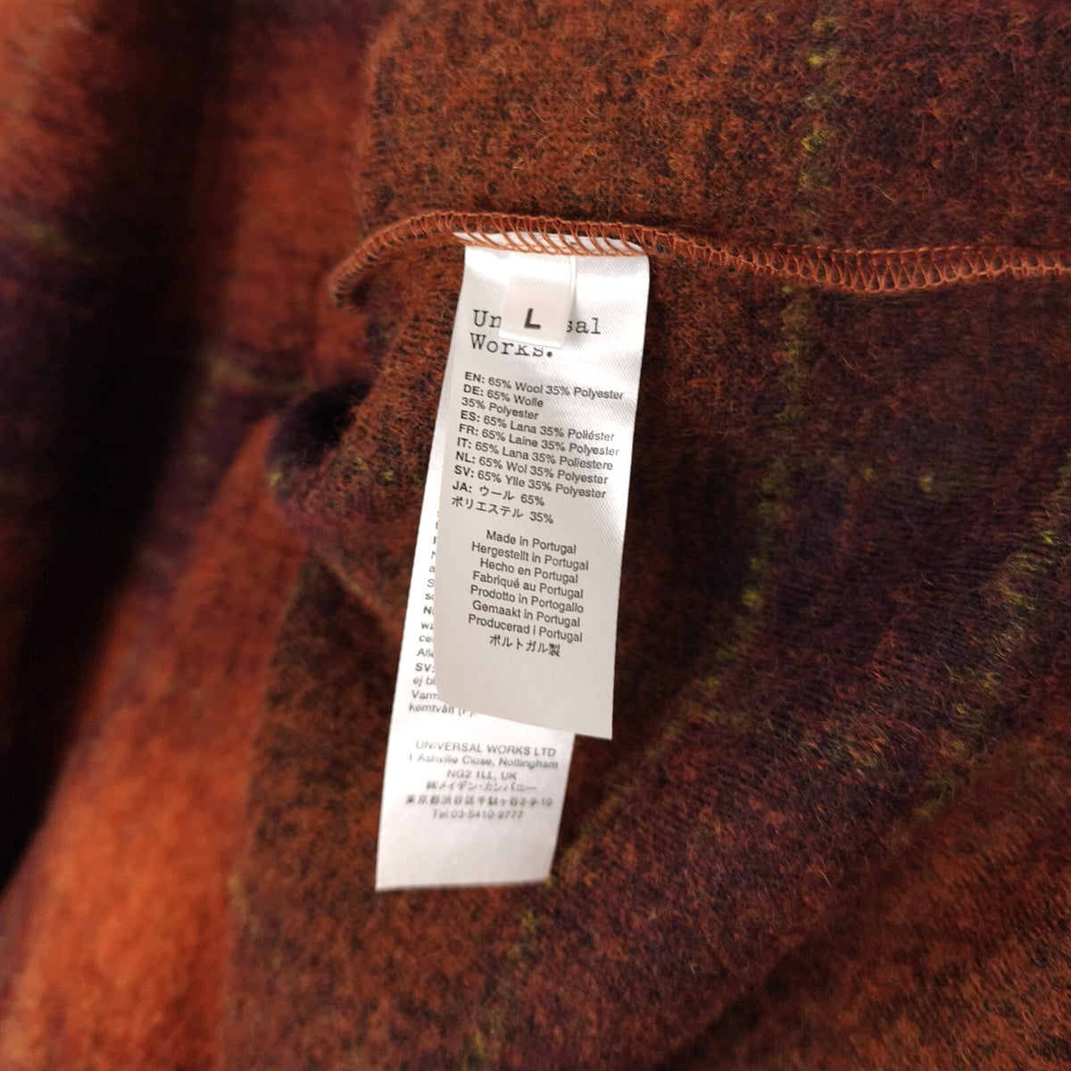 UNIVERSAL WORKS Men's Orange Check Wool Fleece Cardigan