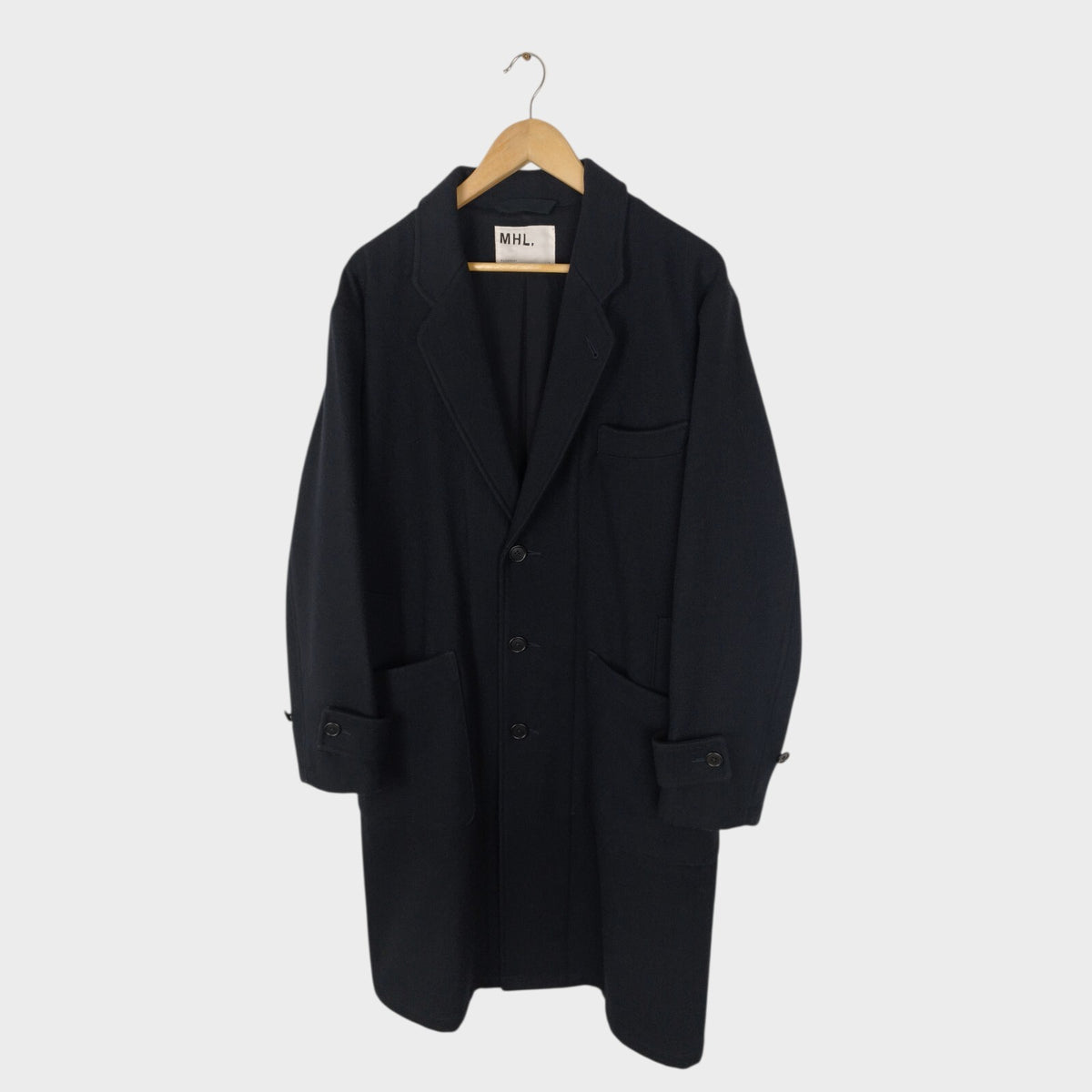 MHL MARGARET HOWELL Men's Black Heavyweight 100% Melton Wool Coat
