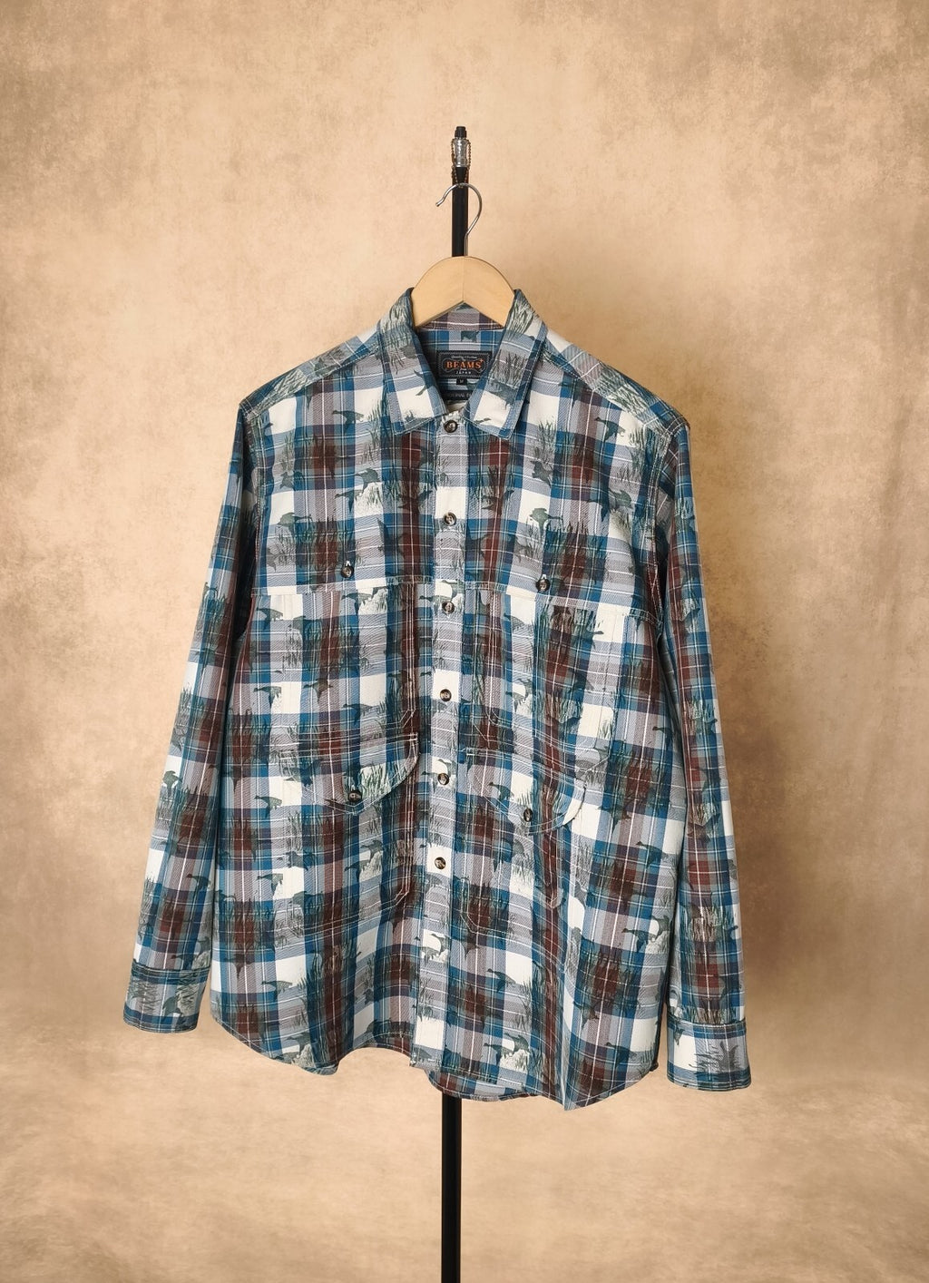 BEAMS PLUS Men's Checked Relaxed Fit Adventure Cruiser Overshirt