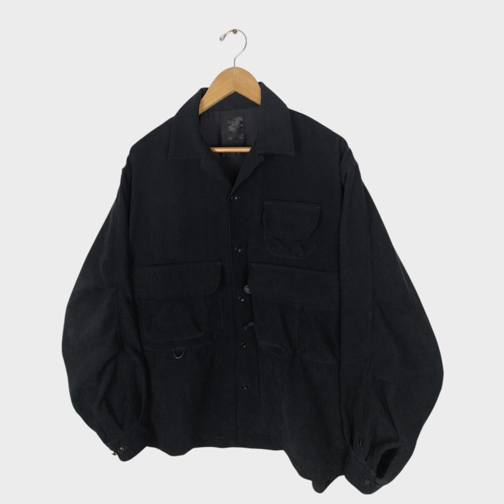 DAIWA PIER39 Men's Black Corduroy Tech Fisherman's Open Collar Overshirt