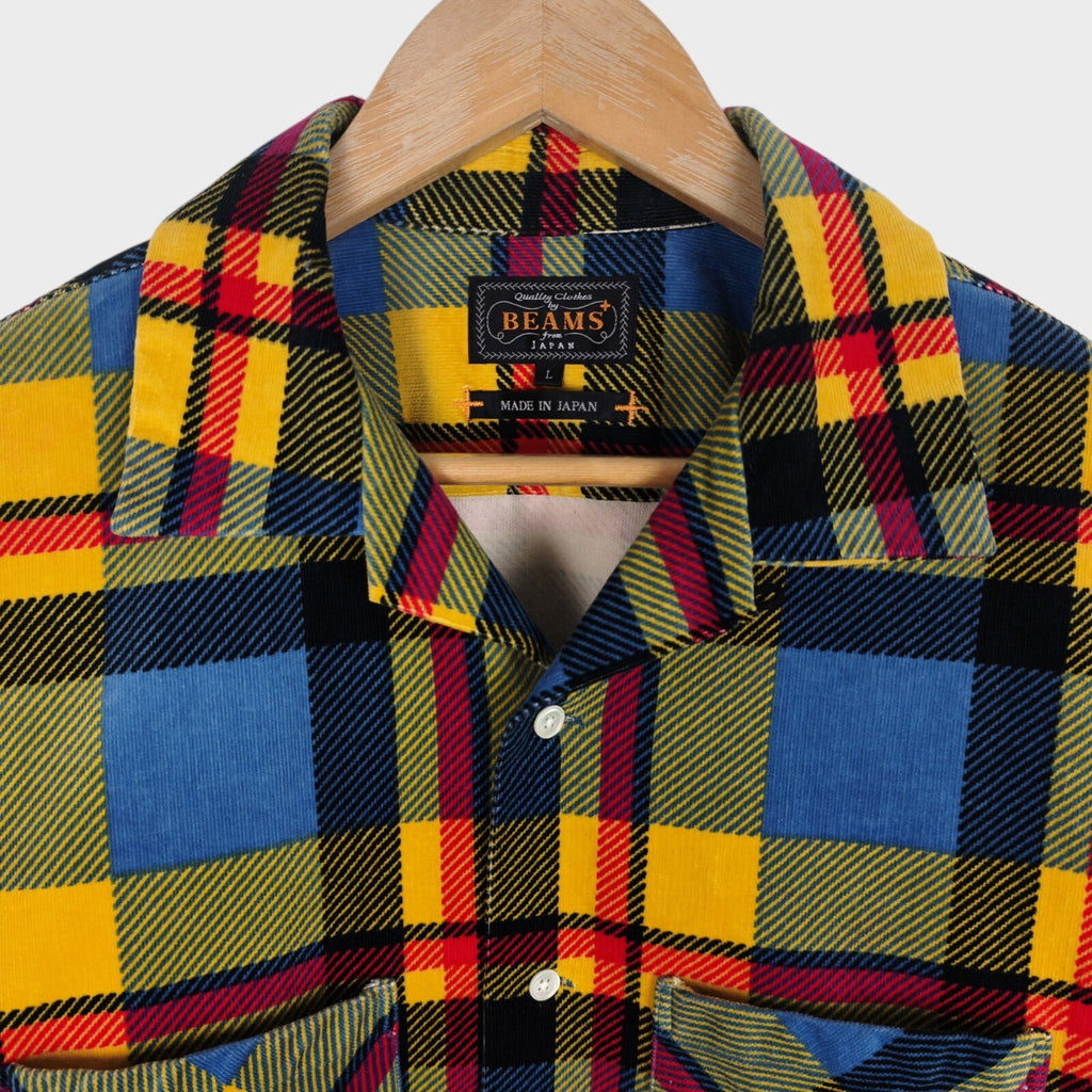 BEAMS PLUS Men's Made in Japan Multicoloured Check Corduroy Overshirt