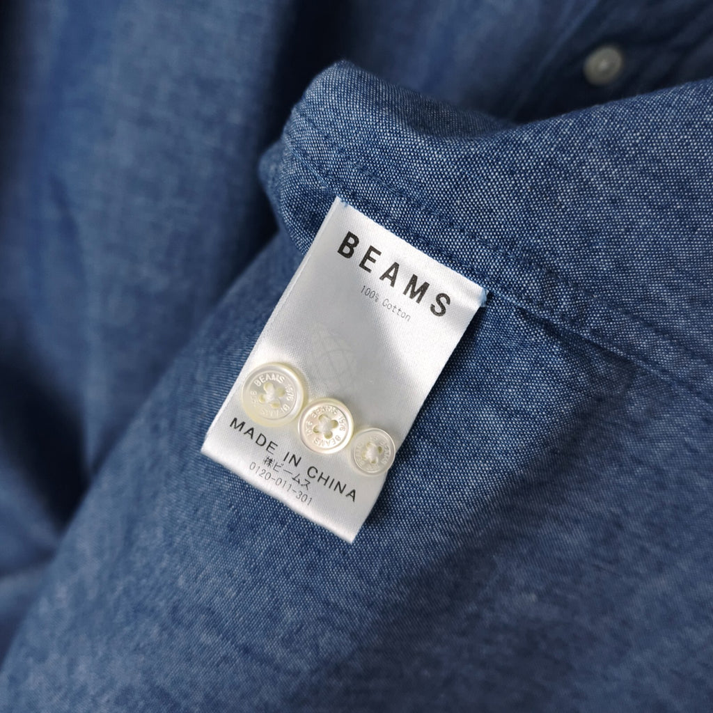 BEAMS Men's Blue Denim Chambray Oversized Fit Shirt