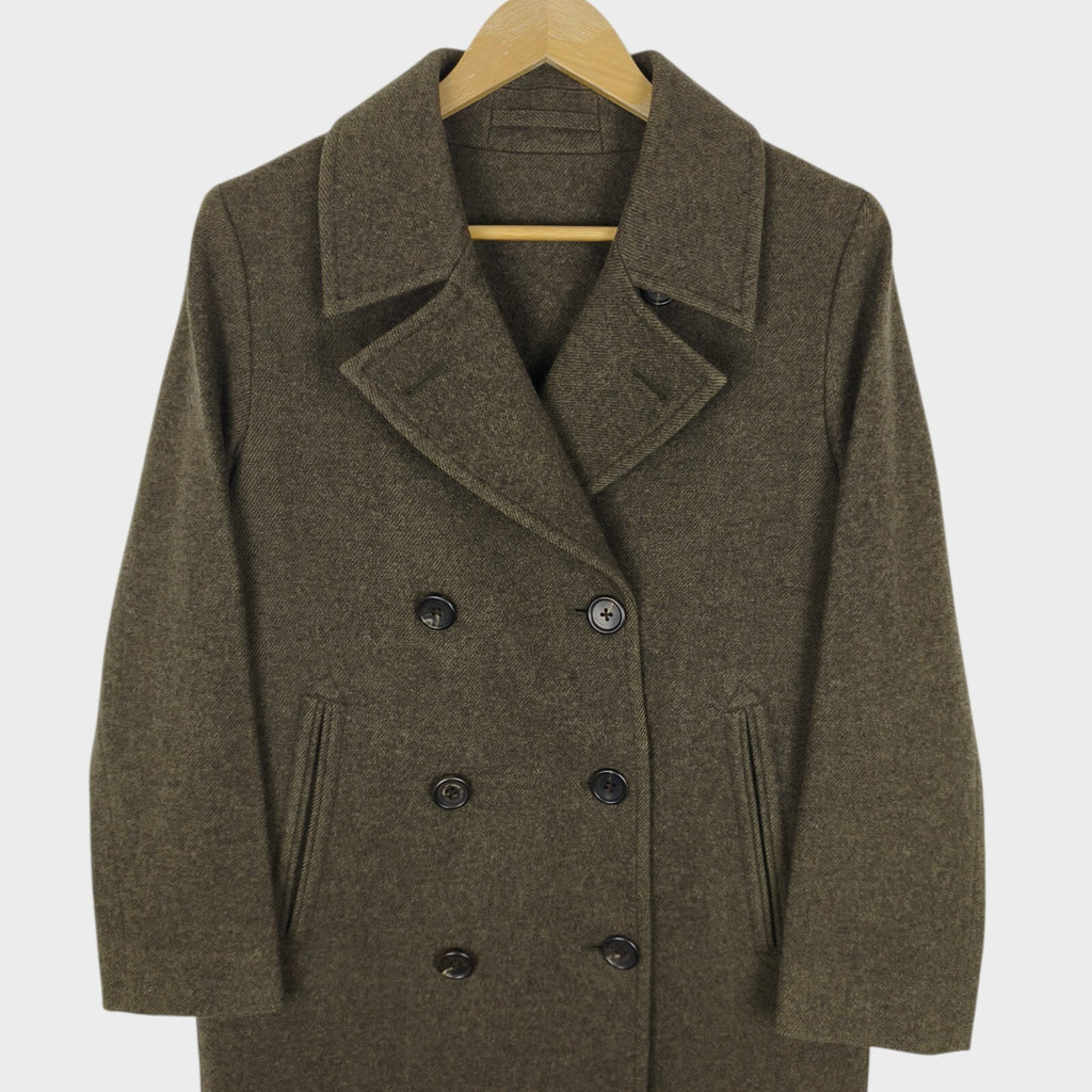 MARGARET HOWELL Women's Olive Green 100% Wool Double-Breasted Coat