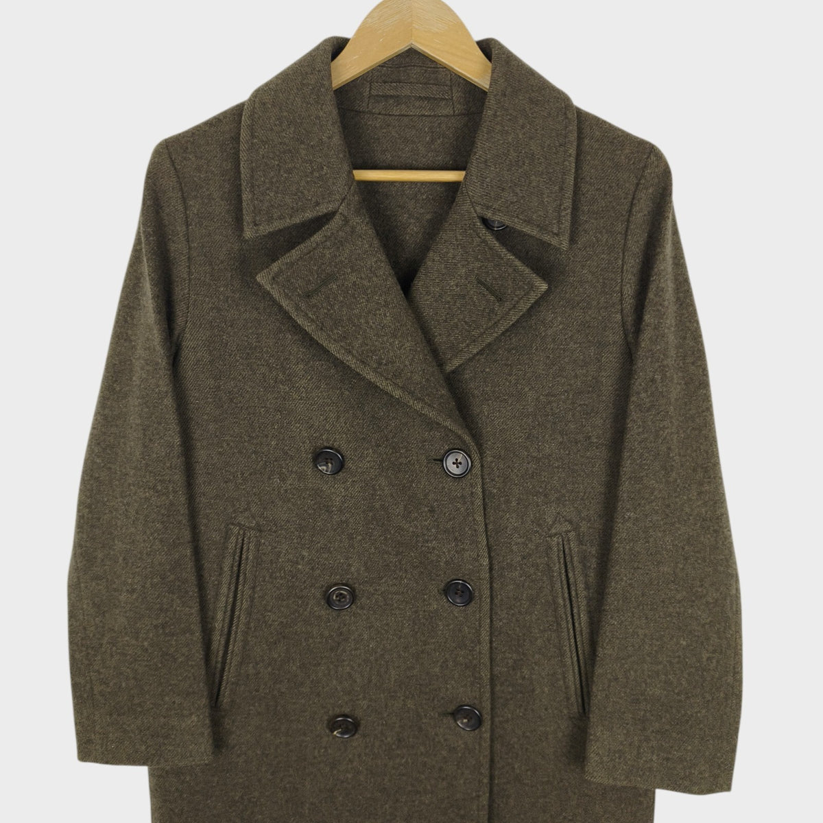 MARGARET HOWELL Women's Olive Green 100% Wool Double-Breasted Coat