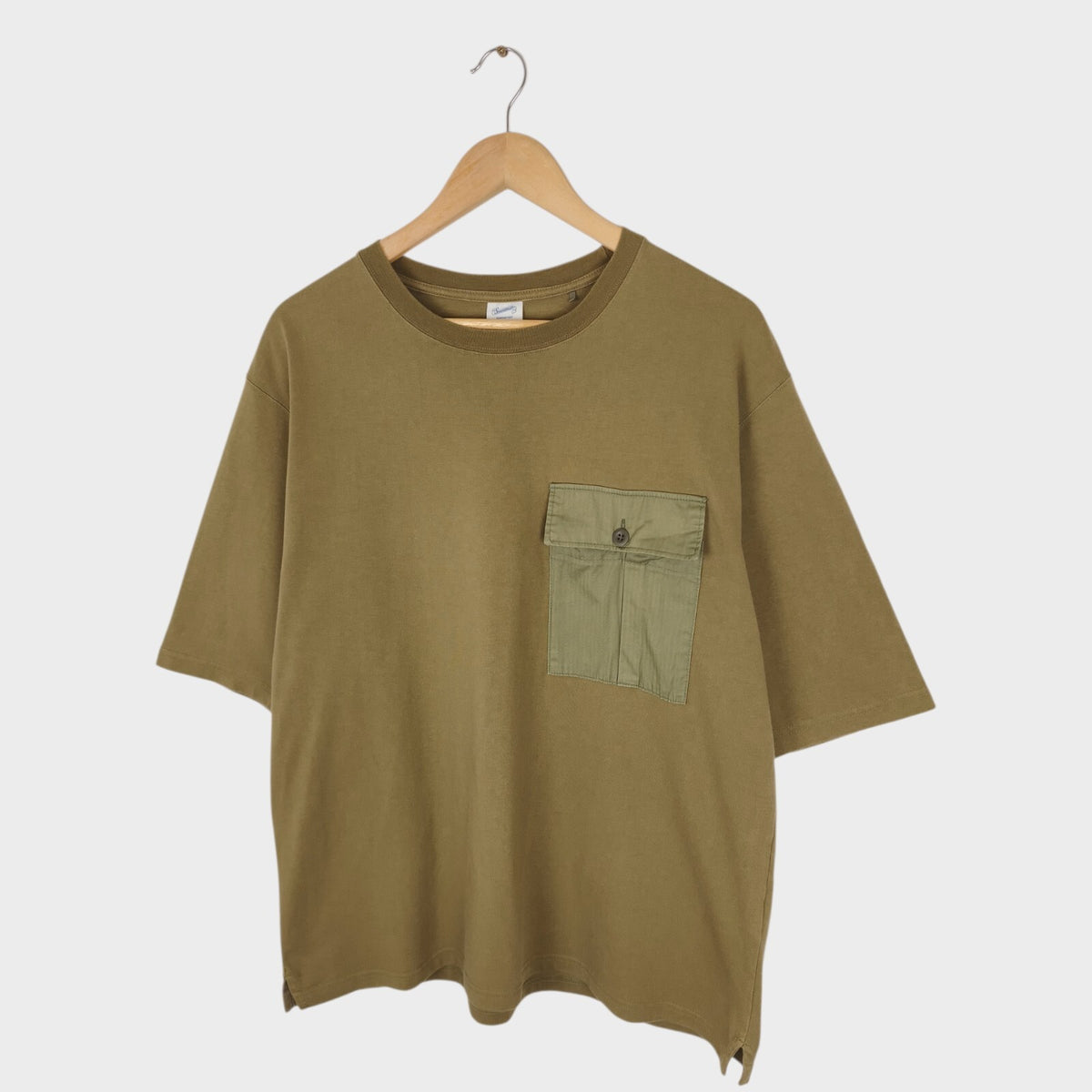SOUNDMAN Men's Made in Japan Khaki Cotton Nylon Two-Tone Pocket T-Shirt