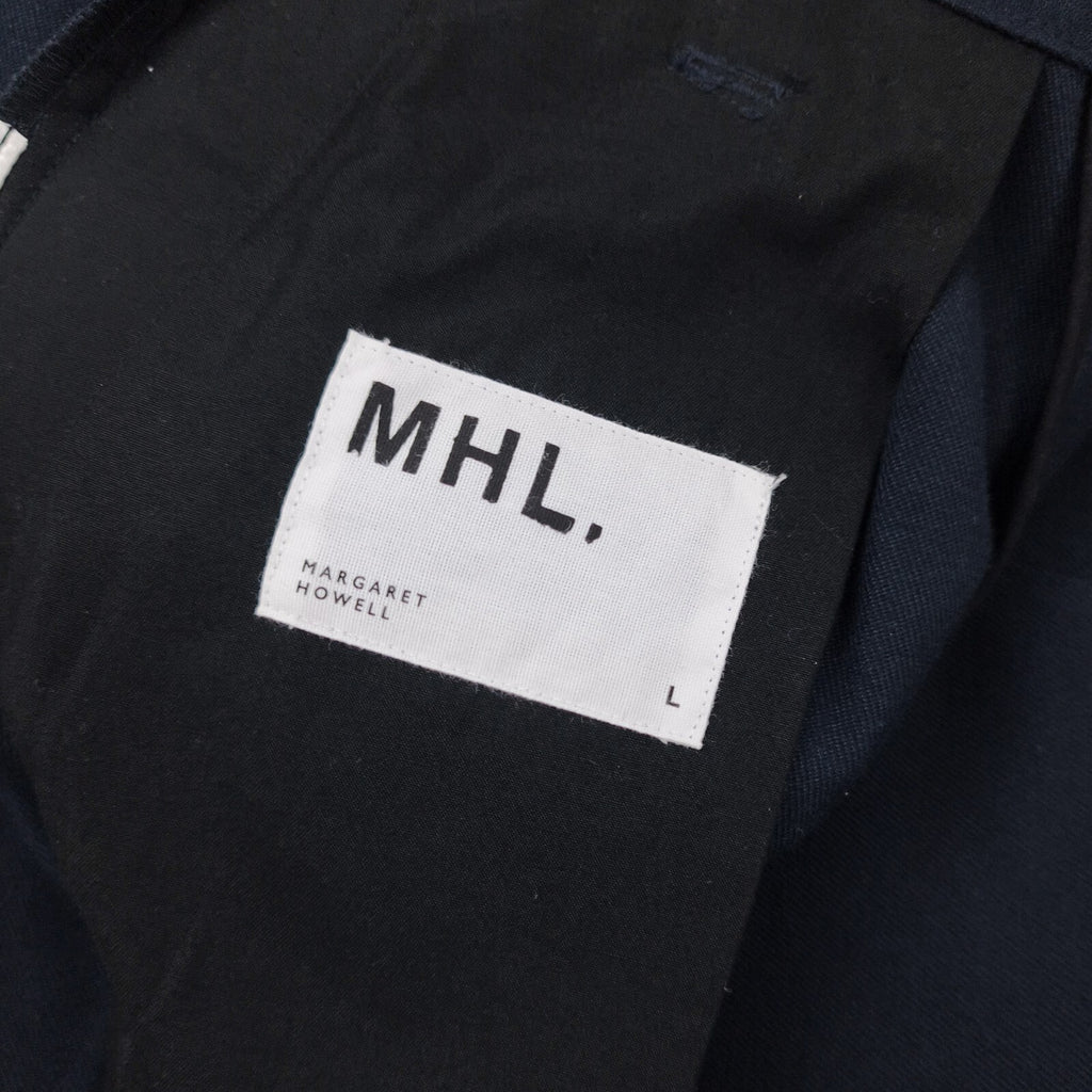 MHL MARGARET HOWELL Men's Navy Blue 60/40 Cotton Wool Blend Pleated High Waist Trousers