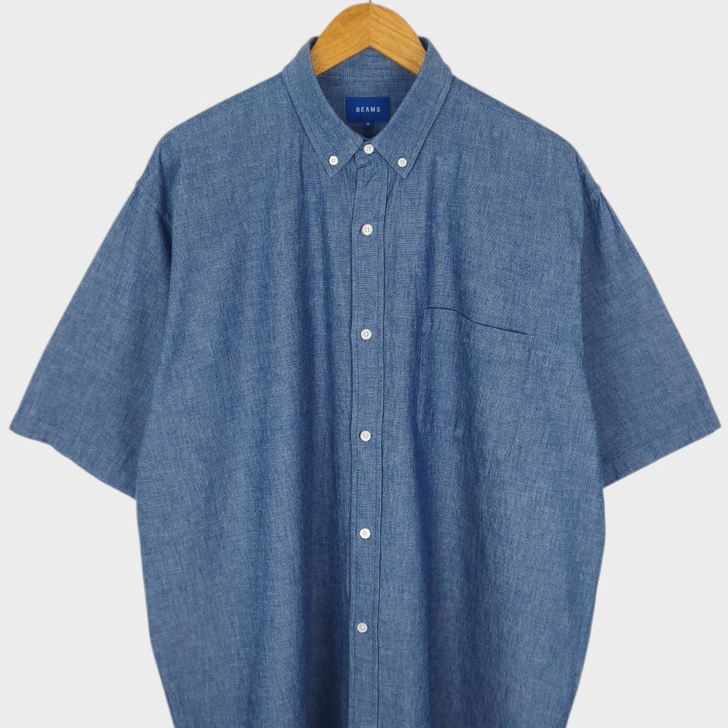 BEAMS Men's Blue Denim Chambray Oversized Fit Shirt