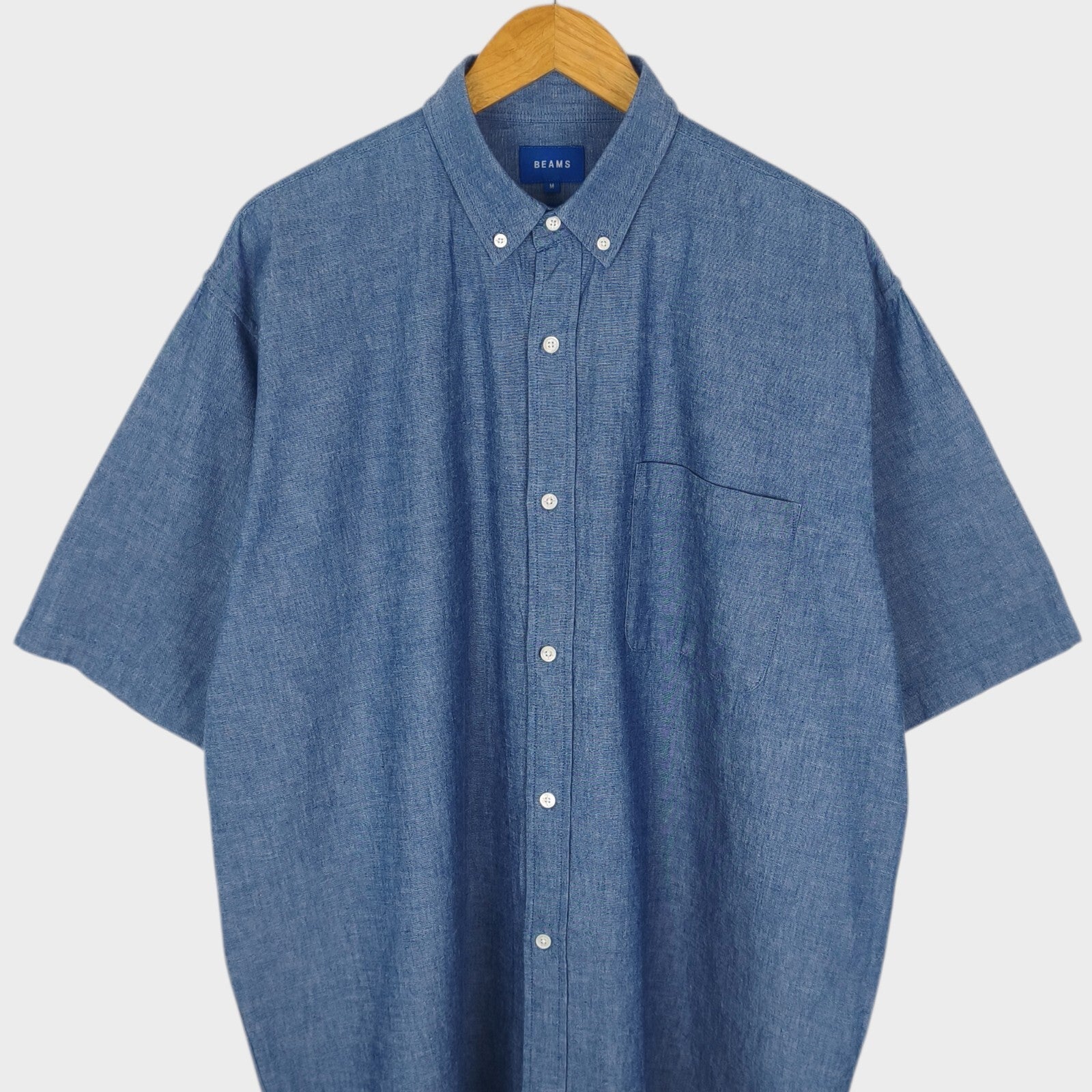 BEAMS Men's Blue Denim Chambray Oversized Fit Shirt