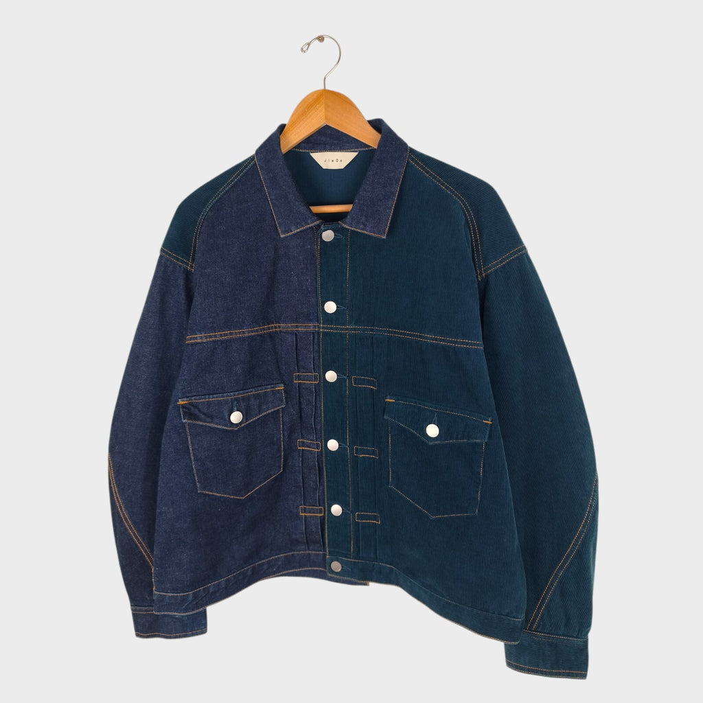 JIEDA Men's Made in Japan Switching Denim Corduroy Boxy Fit Trucker Jacket