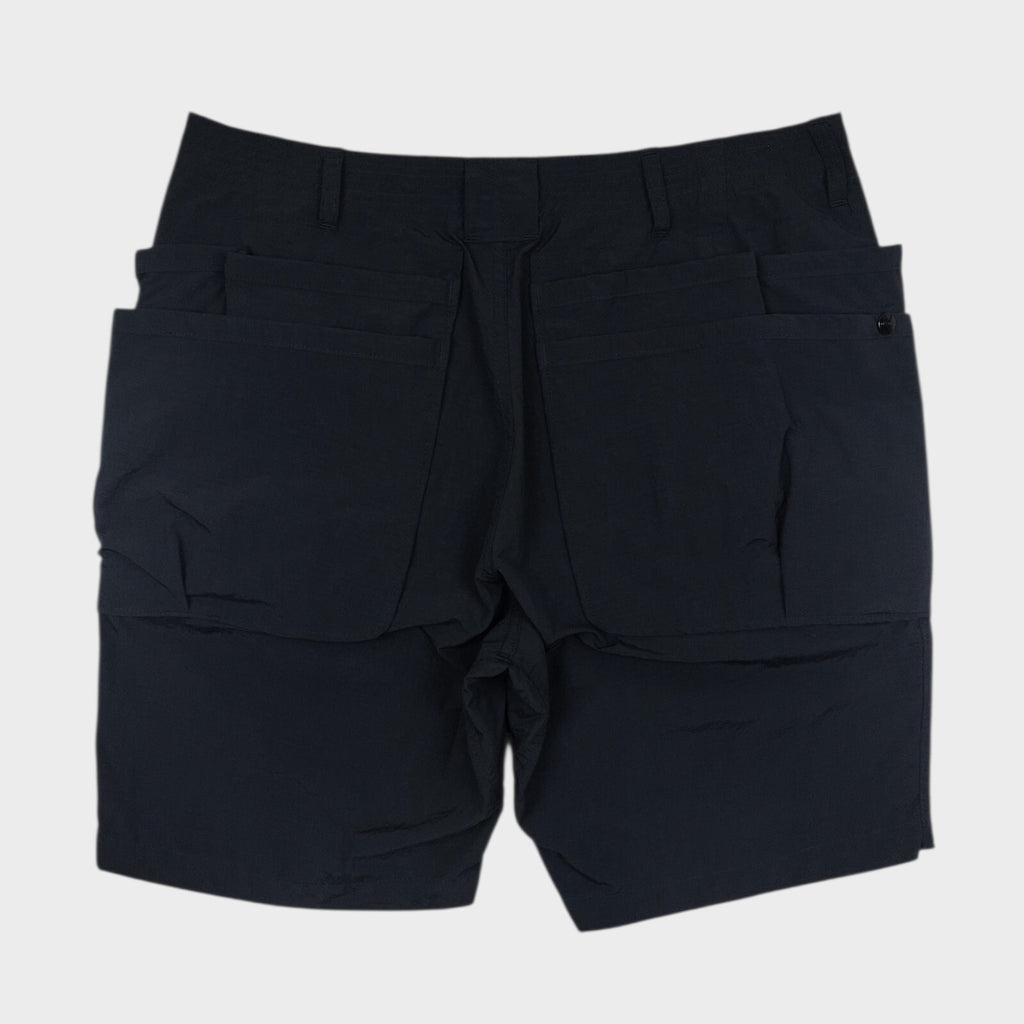 SASSAFRAS Men's Made in Japan Black Whole Hole Nylon Ripstop Cargo Shorts