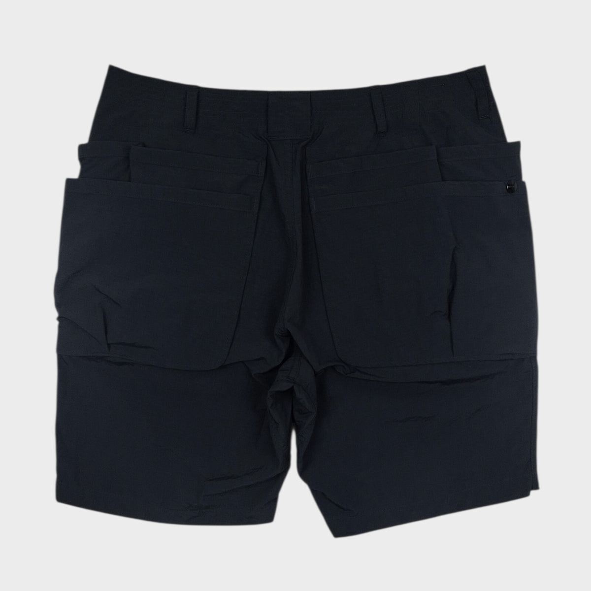 SASSAFRAS Men's Made in Japan Black Whole Hole Nylon Ripstop Cargo Shorts