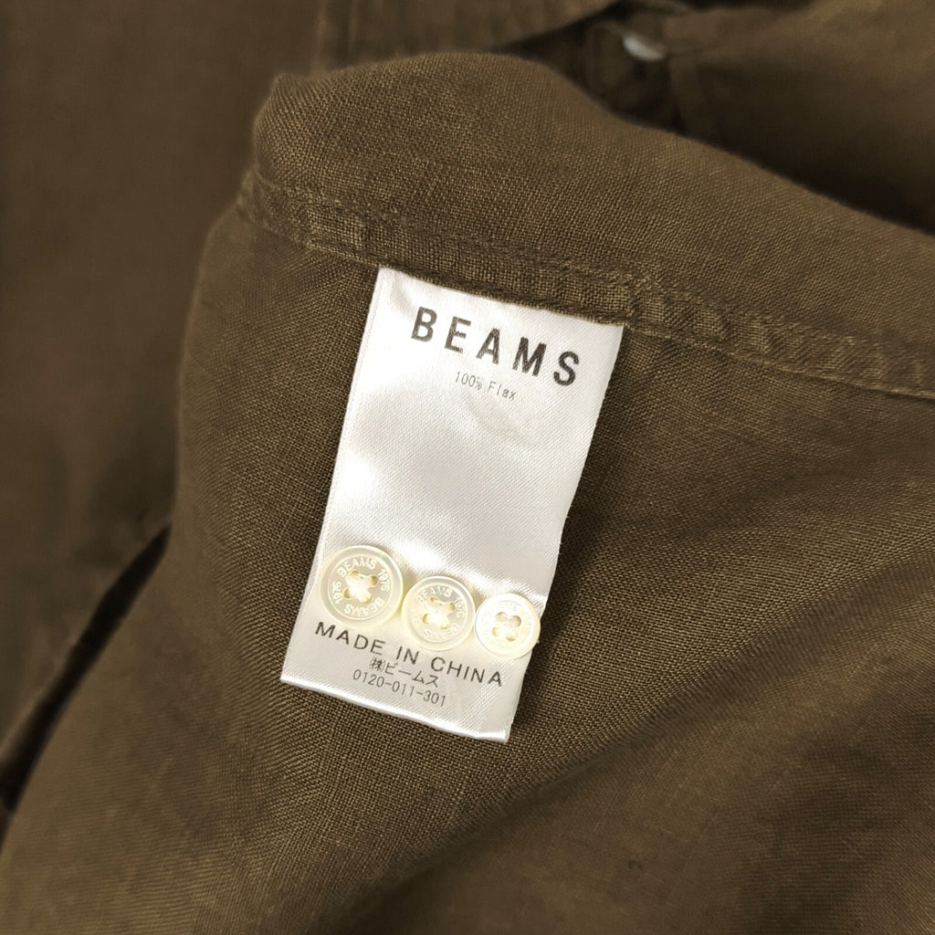 BEAMS Men's Olive Green 100% Linen Shirt