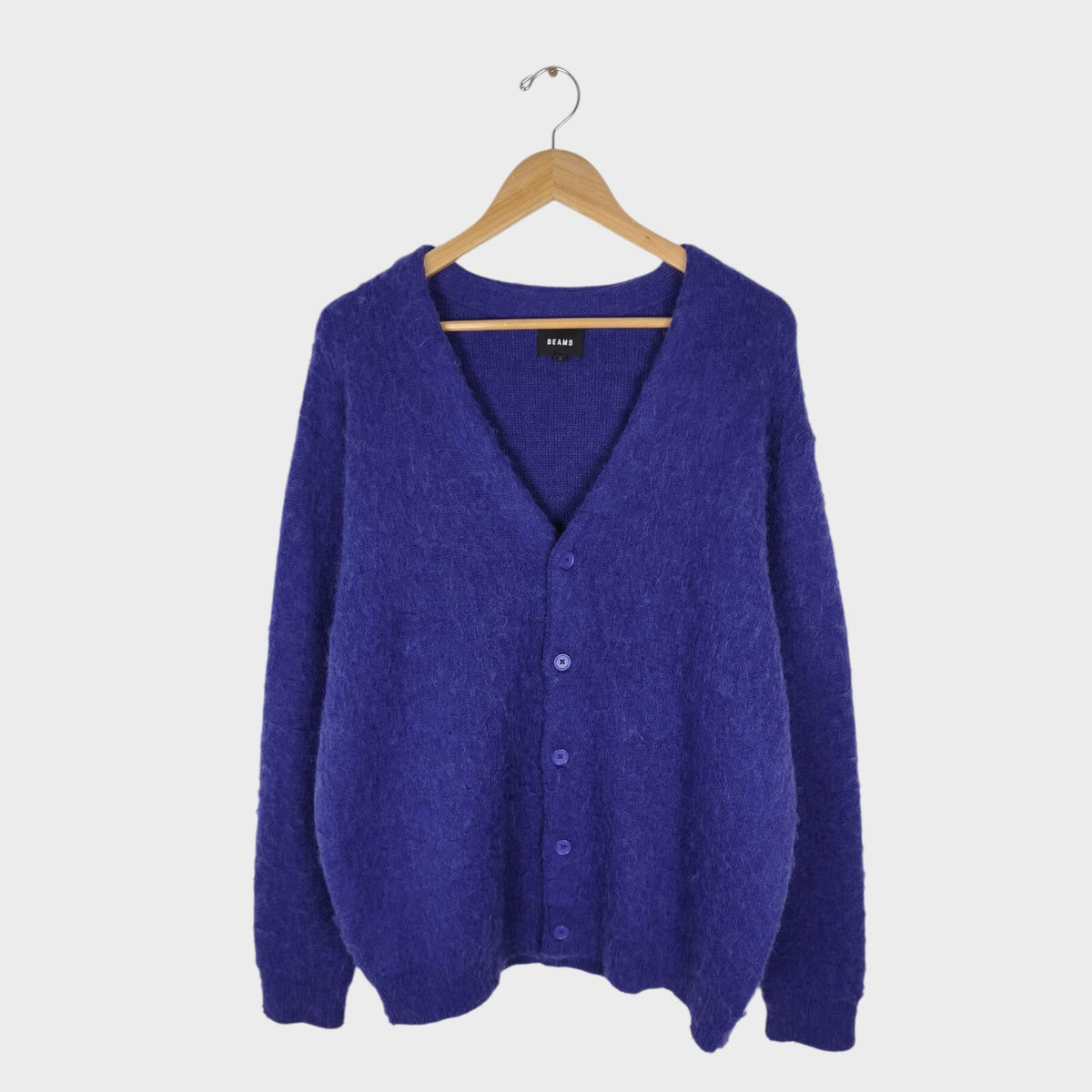 BEAMS Men's Purple Mohair Blend Shaggy Grunge Cardigan