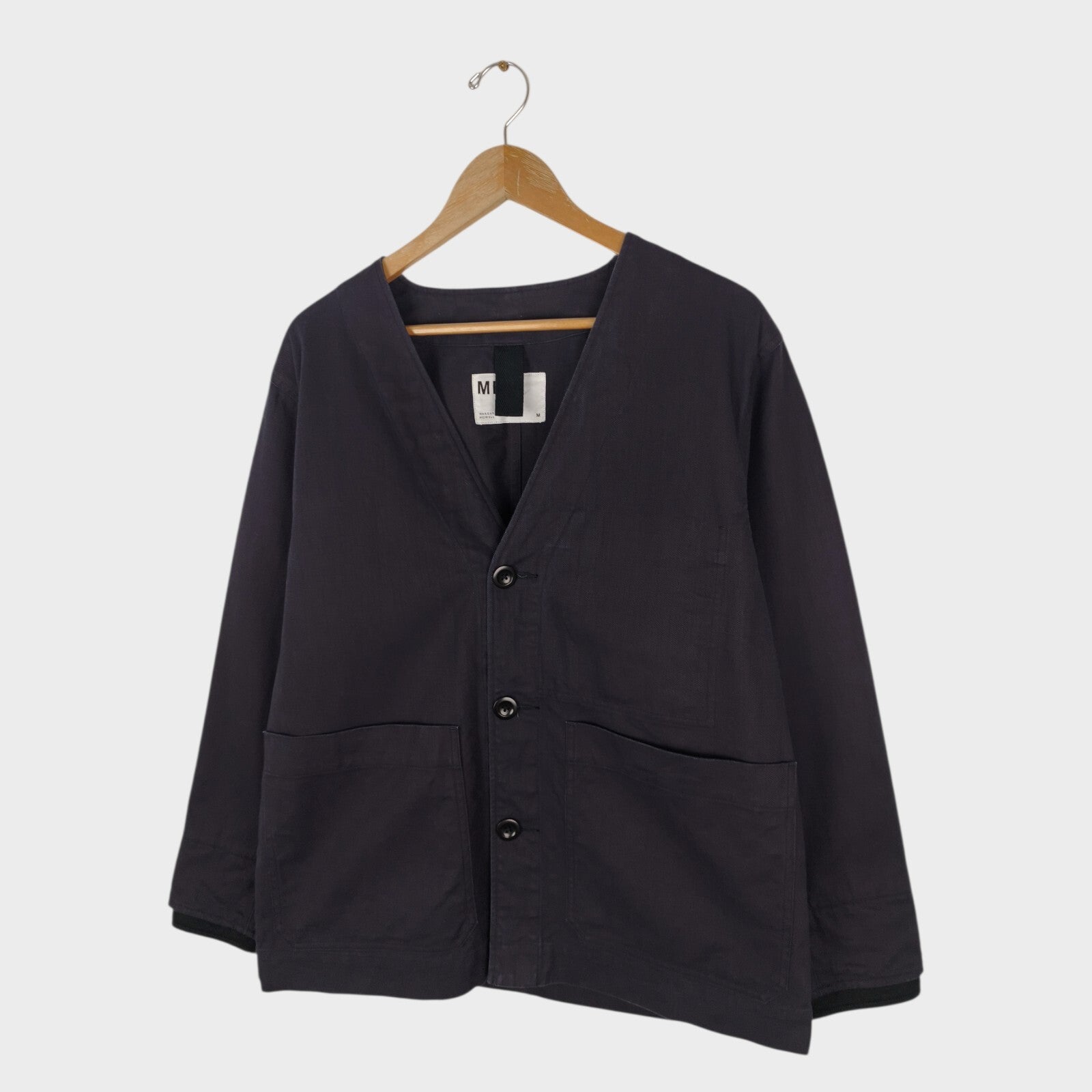 MHL MARGARET HOWELL Men's Dark Navy Heavvyweight Cotton V-Neck Chore Jacket