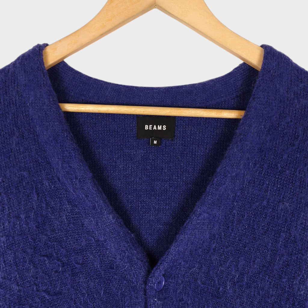 BEAMS Men's Purple Mohair Blend Shaggy Grunge Cardigan