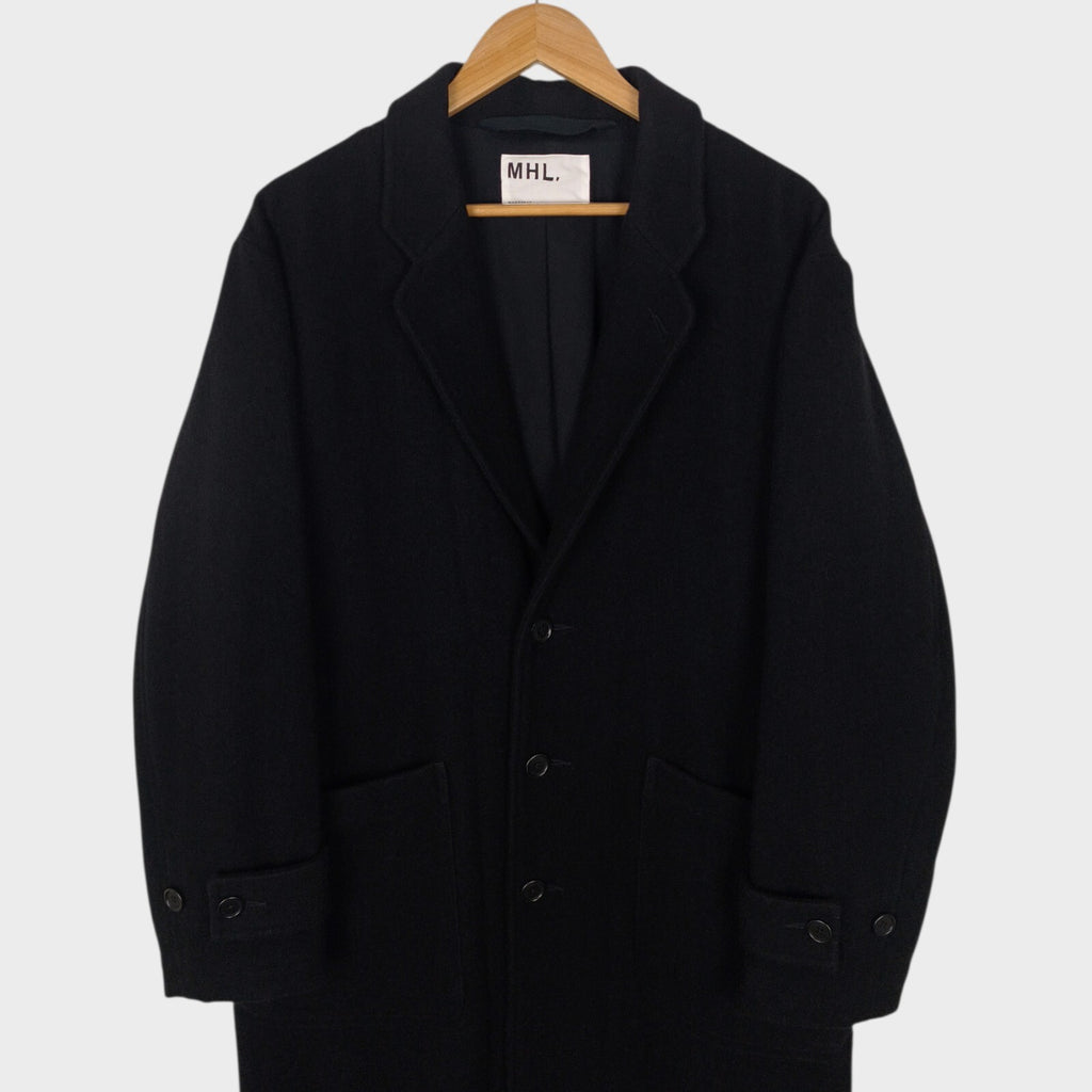 MHL MARGARET HOWELL Men's Black Heavyweight 100% Melton Wool Coat