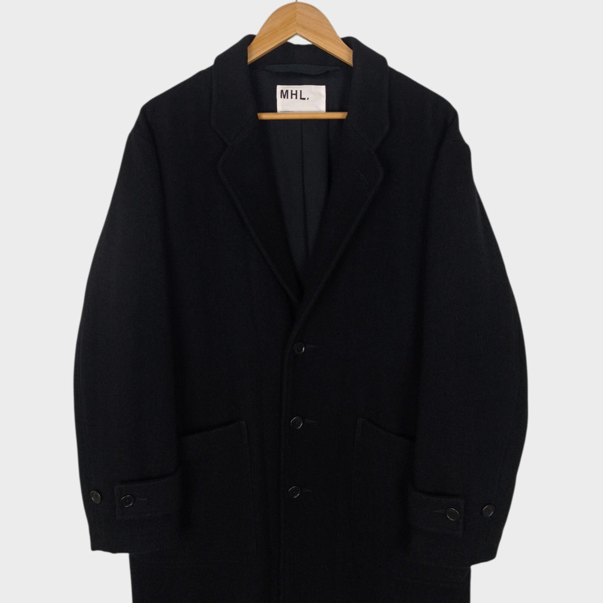 MHL MARGARET HOWELL Men's Black Heavyweight 100% Melton Wool Coat