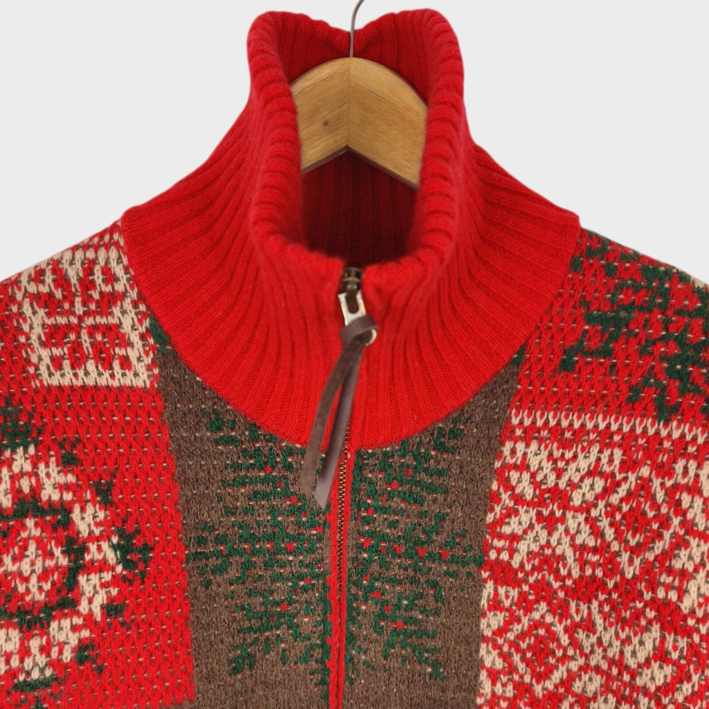 BEAMS PLUS Men's Red 100% Heavyweight Wool Jacquard Patchwork Jacket