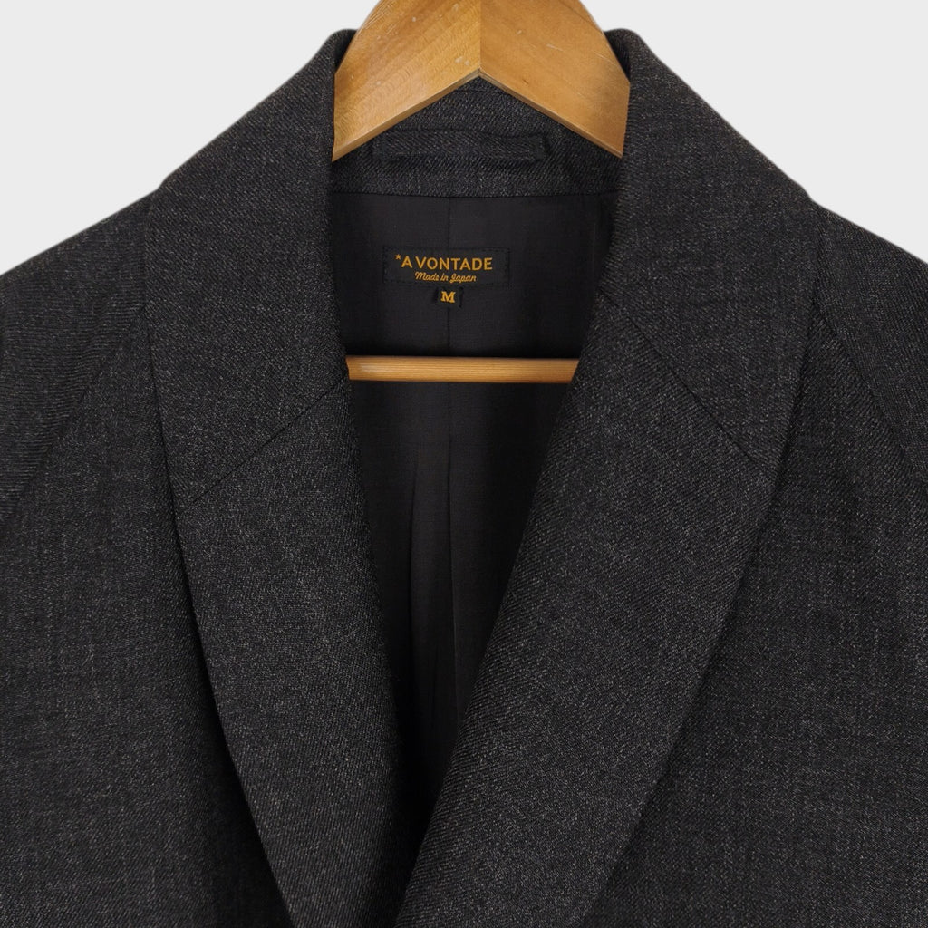 A VONTADE Men's Made in Japan Dark Grey Wool Robe Kimono Coat