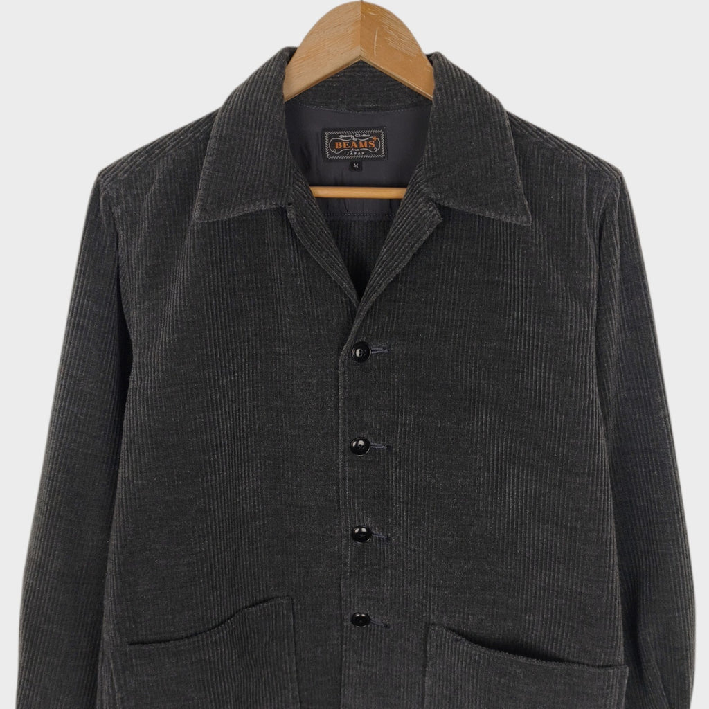 BEAMS PLUS Men's Dark Grey Wool Corduroy Chore Jacket