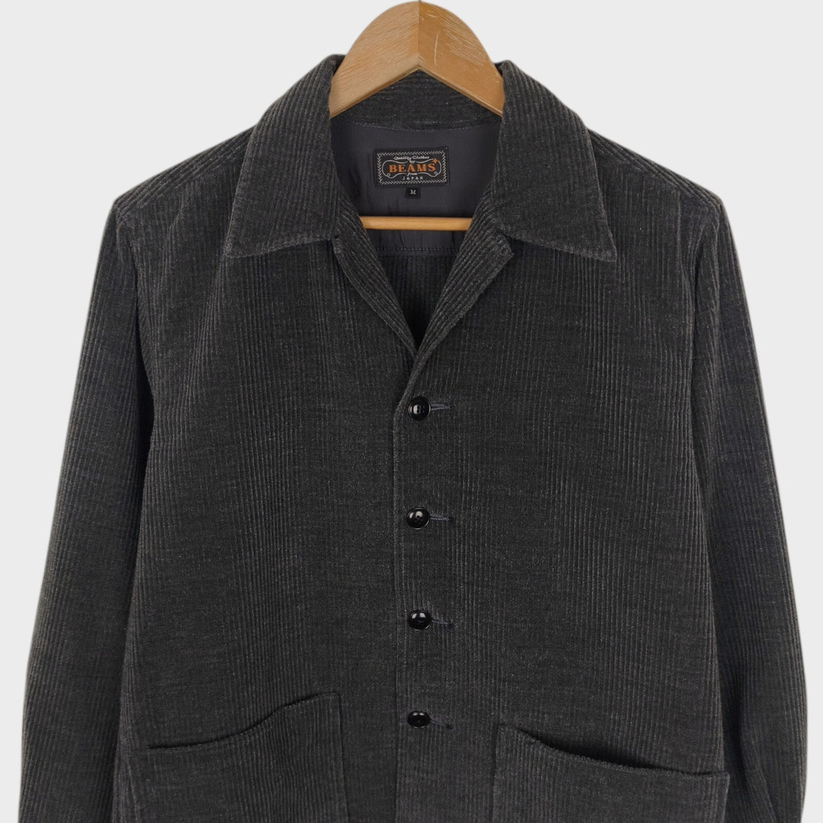BEAMS PLUS Men's Dark Grey Wool Corduroy Chore Jacket