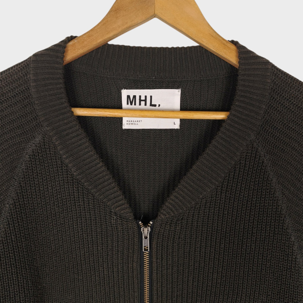 MHL MARGARET HOWELL Men's Dark Khaki 100% Cotton Knit Cardigan