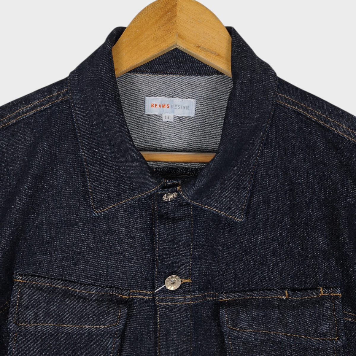 BEAMS Men's Dark Blue Cropped Denim Utility Chore Jacket