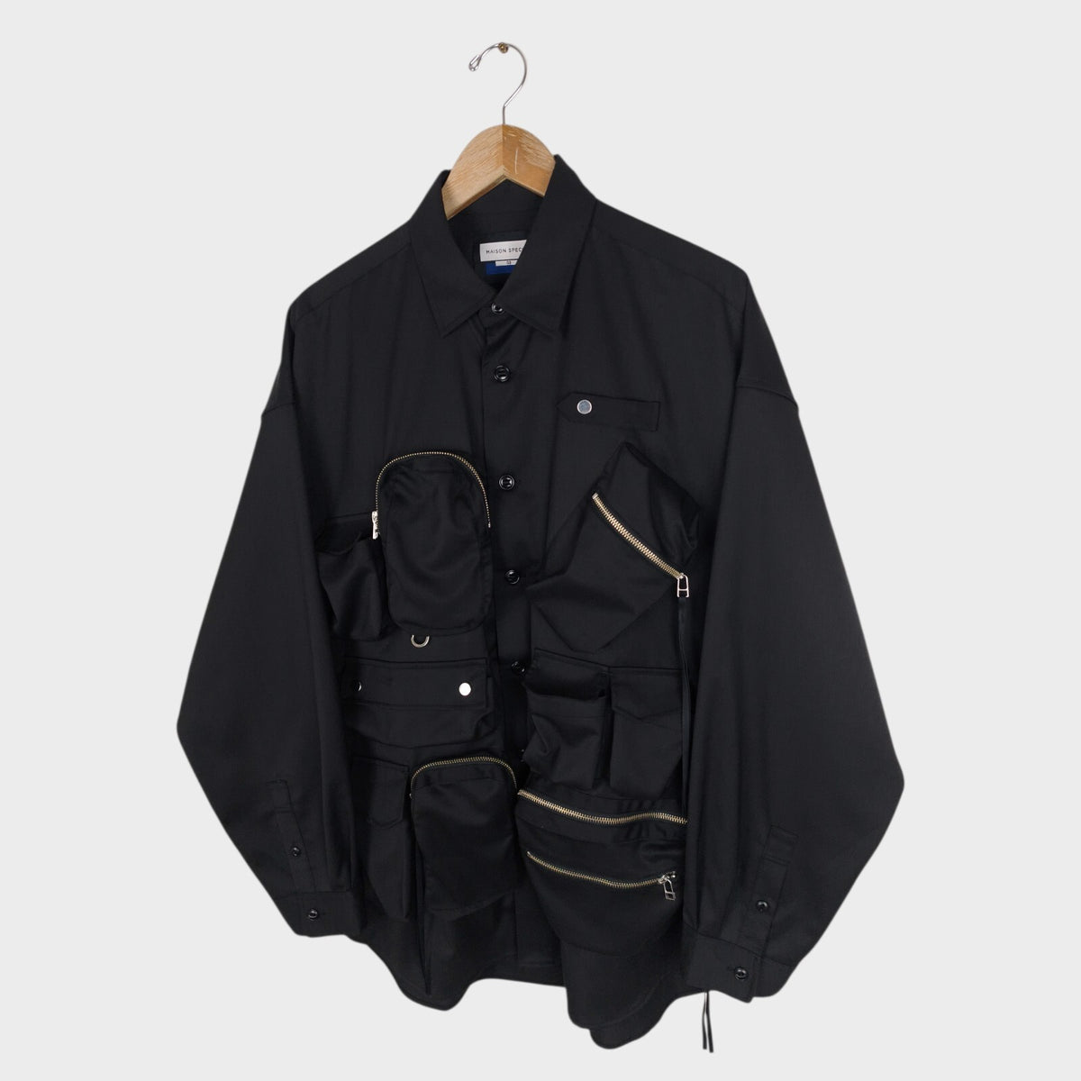 MAISON SPECIAL Japan Men's Black Wool Blend Multi Pocket Overshirt Jacket