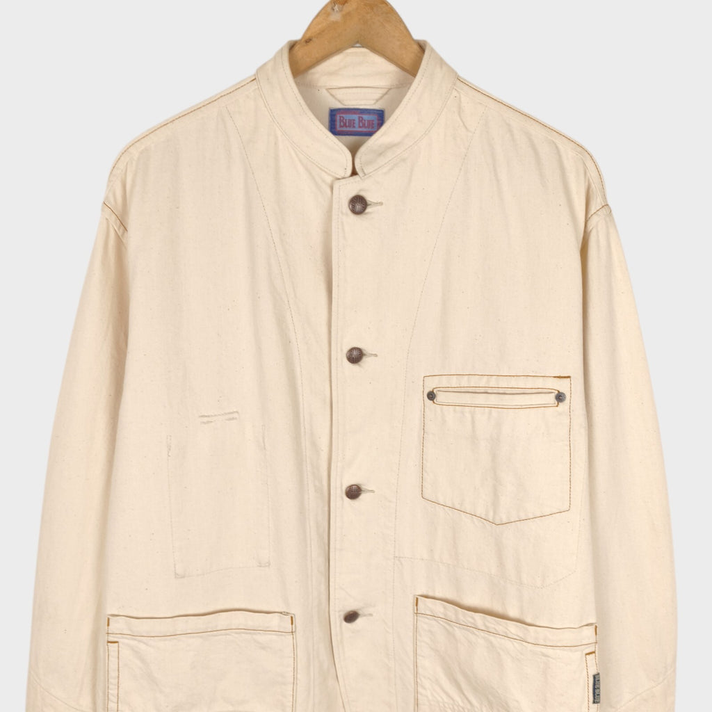 BLUE BLUE JAPAN Men's Made in Japan Ecru Mandarin Collar Chore Jacket