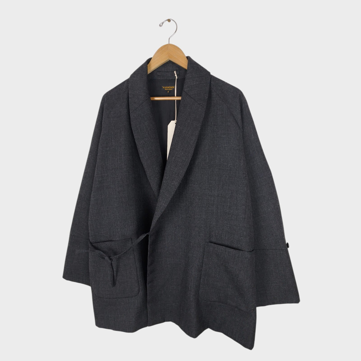 A VONTADE Men's Made in Japan Dark Grey Wool Robe Kimono Coat