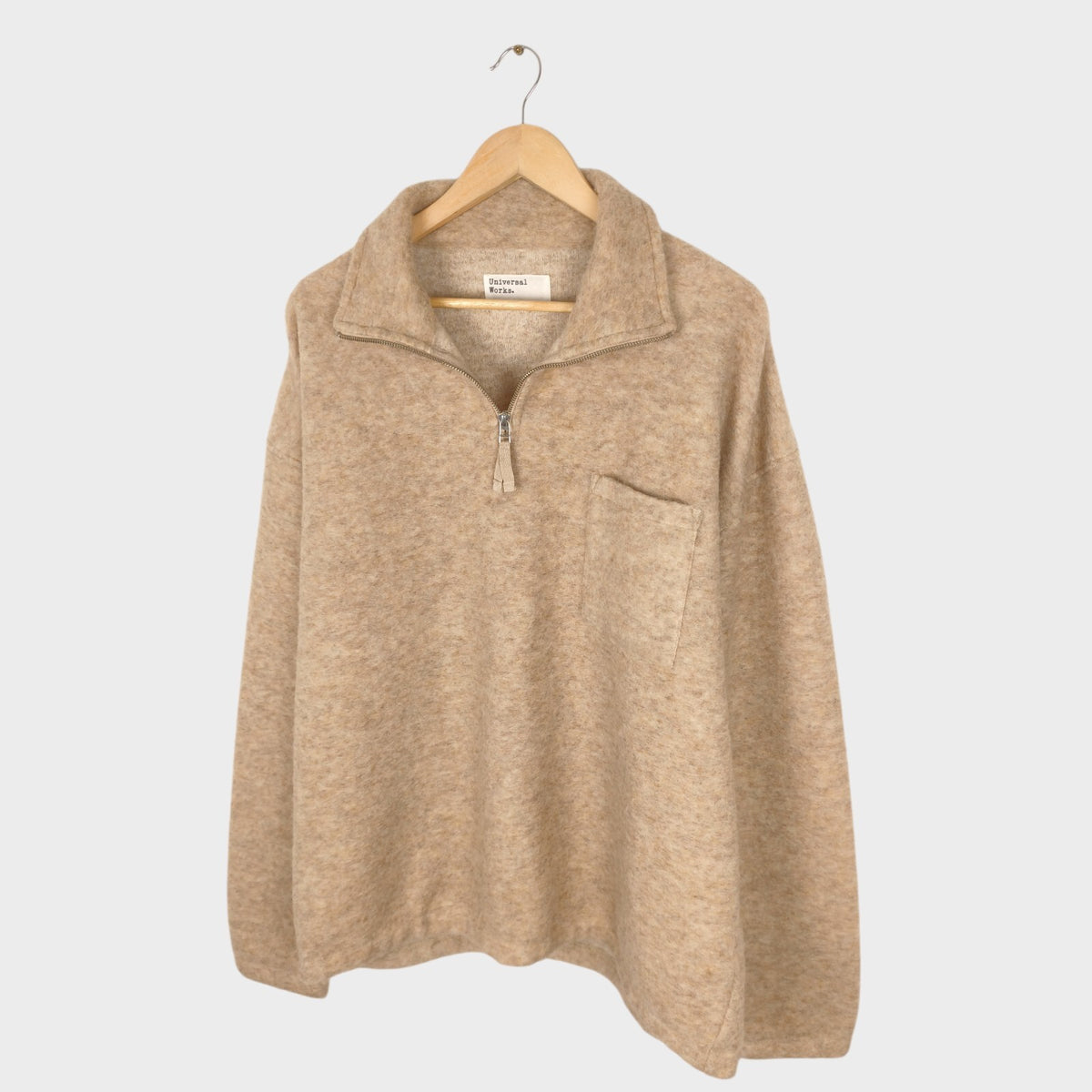 UNIVERSAL WORKS Men's Cream Wool Fleece Ramsay Quarter Zip Pullover Jumper
