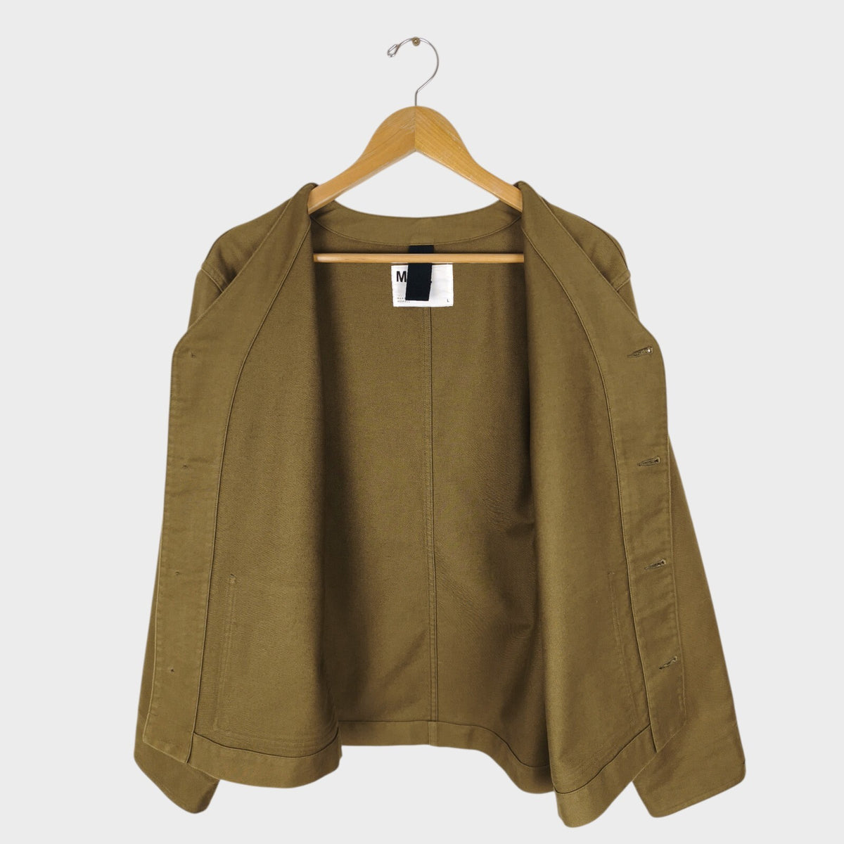 MHL MARGARET HOWELL Men's Khaki V-Neck Cotton Moleskin Jacket