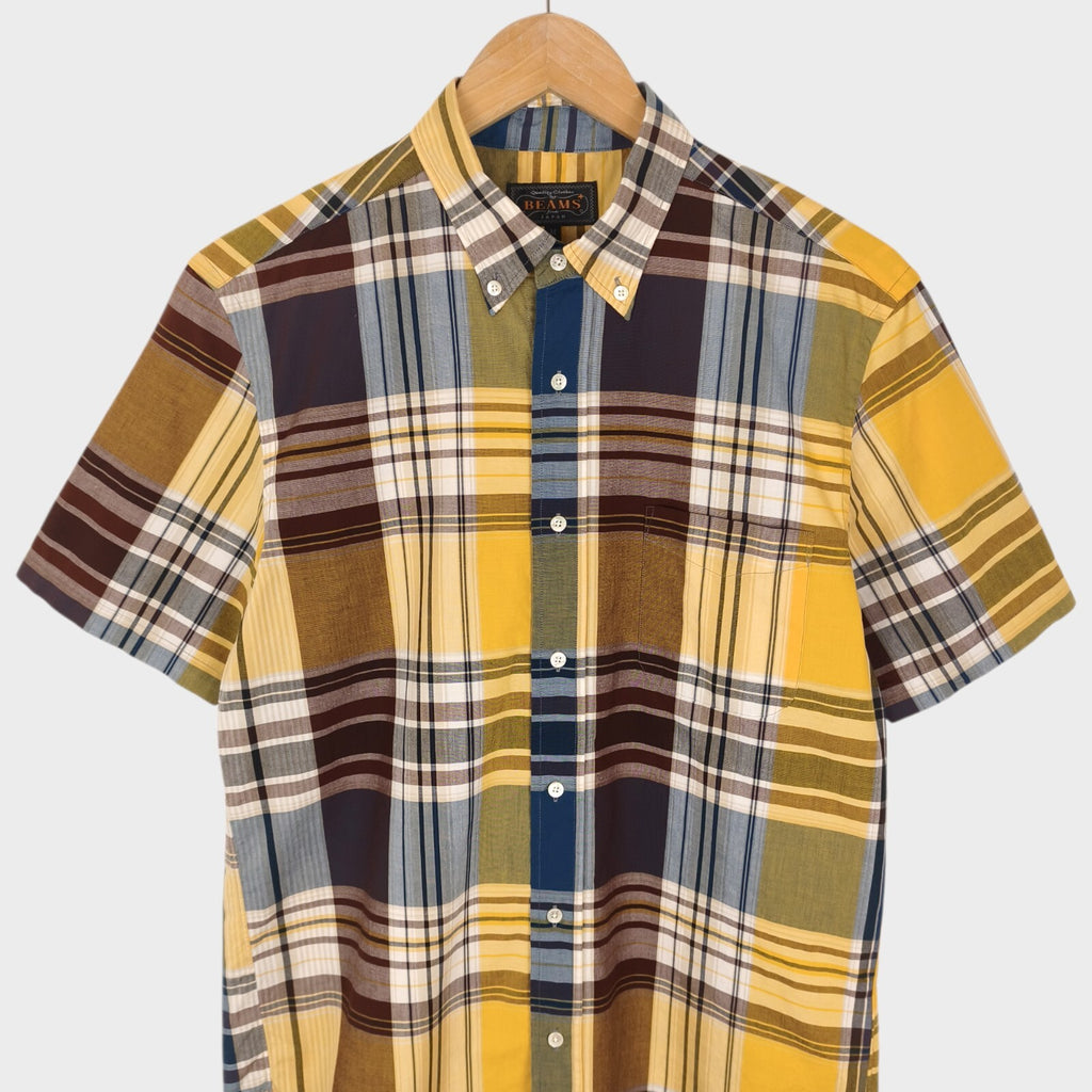 BEAMS PLUS Men's Made in Japan Checked Button Down Shirt