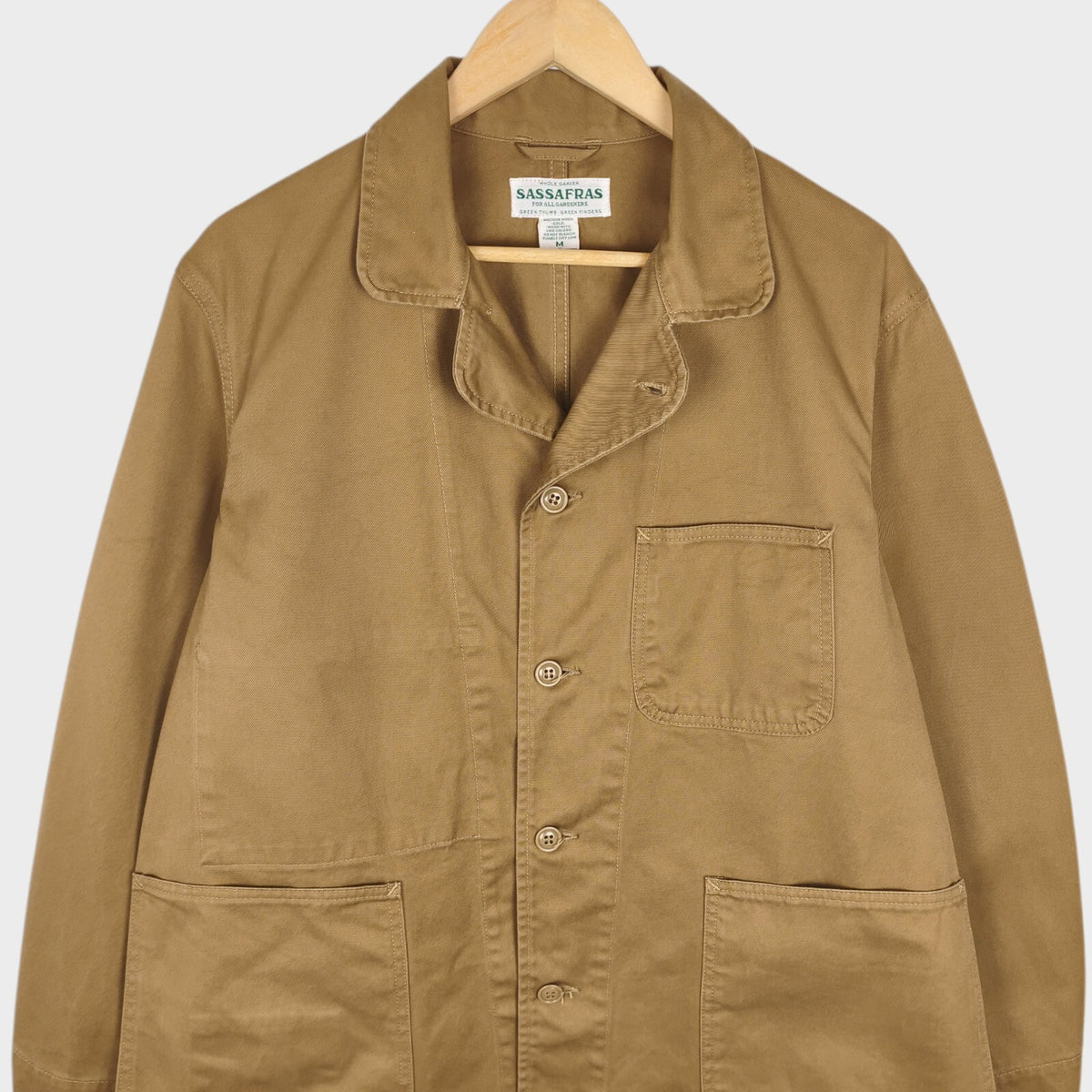SASSAFRAS Men's Made in Japan Beige Heavy Cotton Twill Sprayer Chore Jacket