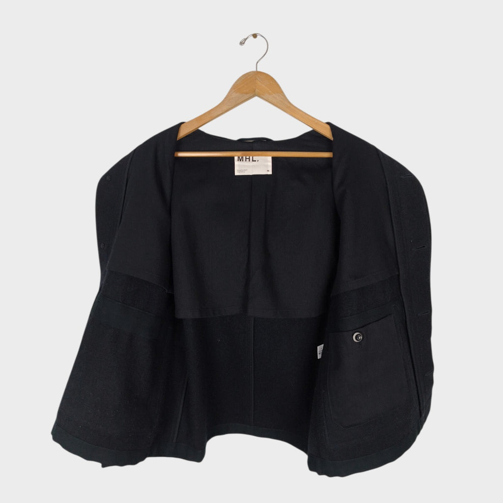 MHL MARGARET HOWELL Men's Black Heavyweight 100% Wool Hooded Coat