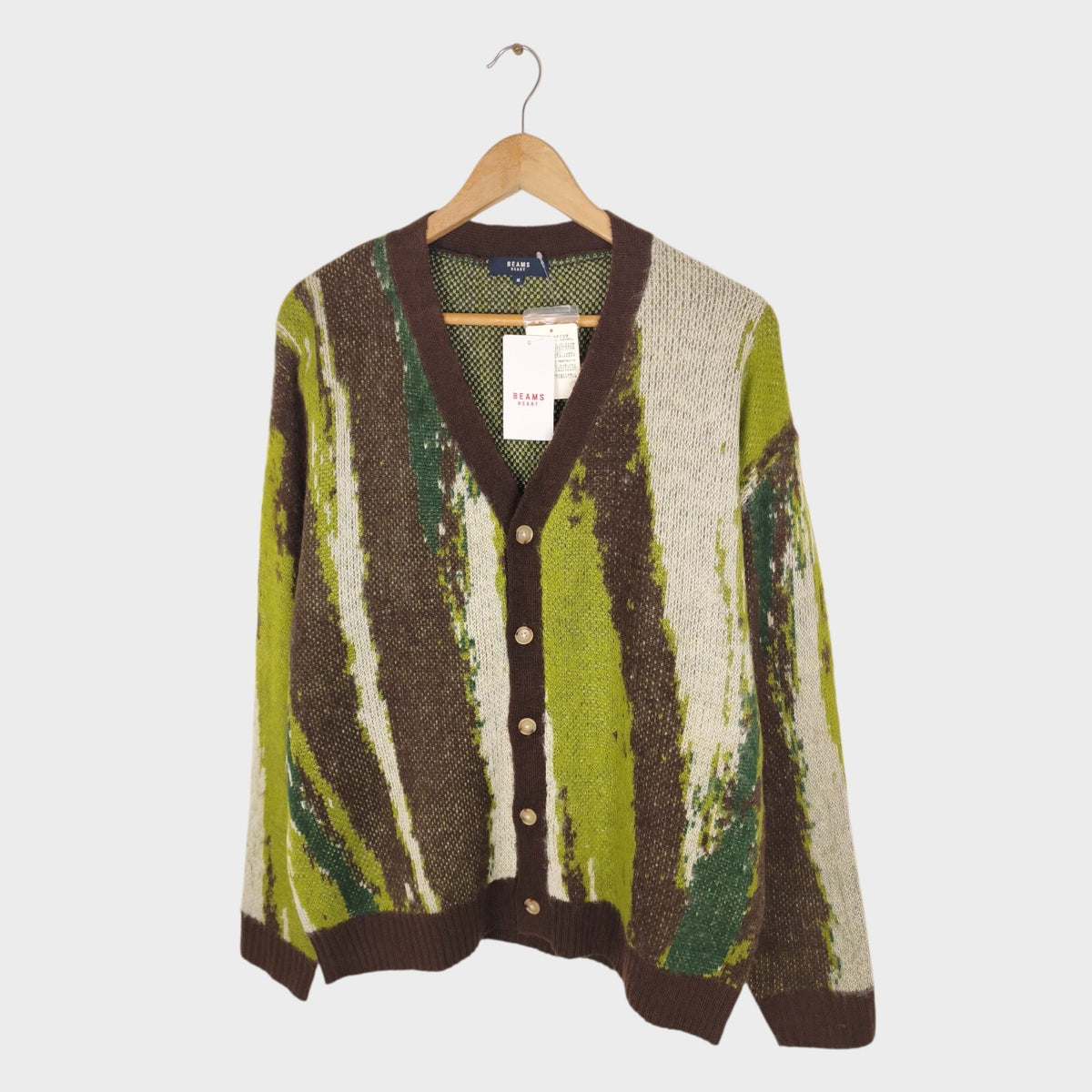 BEAMS HEART Men's Marble Jacquard Shaggy Grunge Cardigan