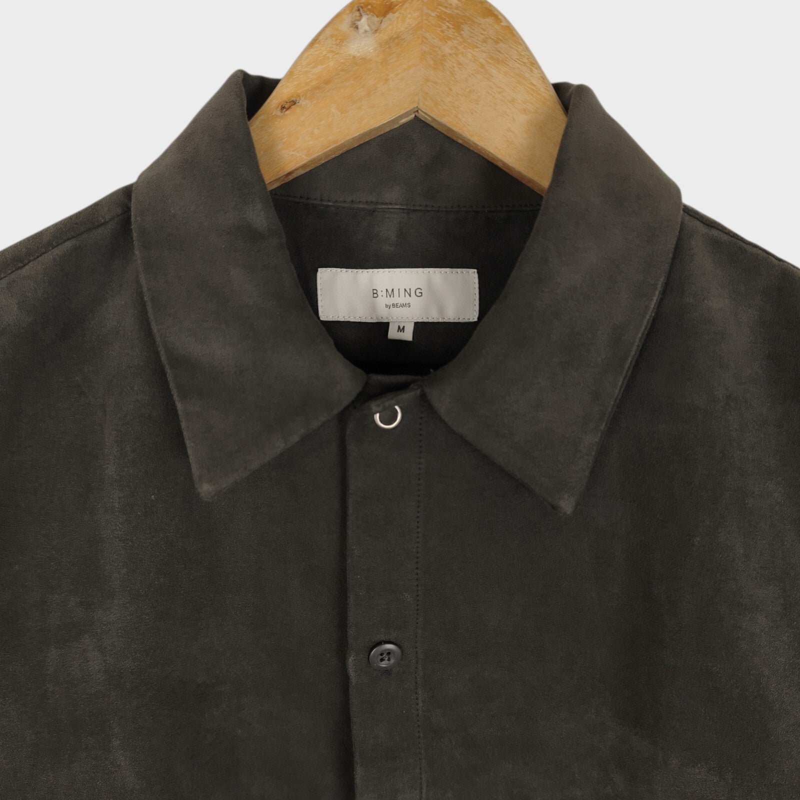 BEAMS B:MING Men's Dark Grey Faux Suede Short Sleeved Shirt