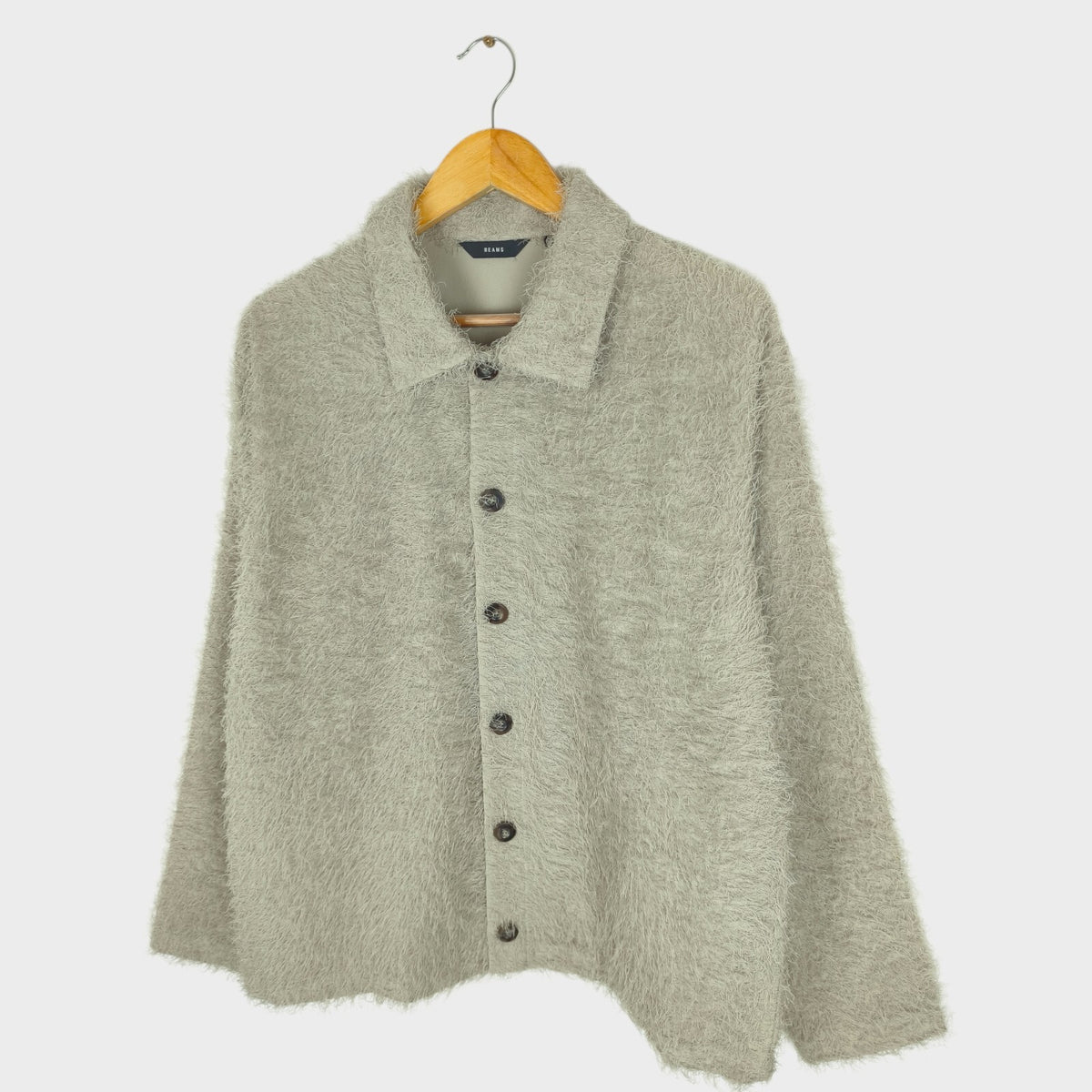 BEAMS Men's Taupe Relaxed Fit Fringe Overshirt