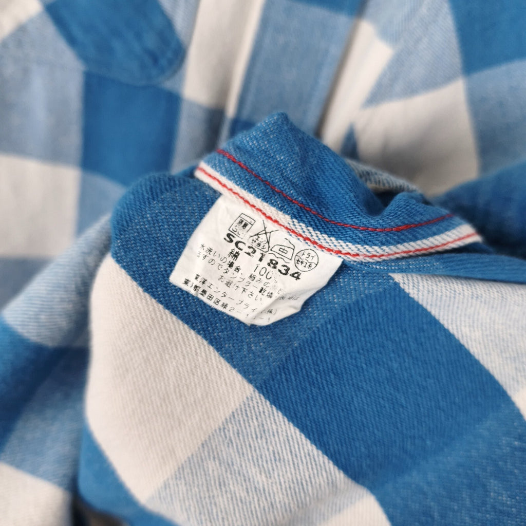 SUGAR CANE Men's Made in Japan Blue Checked Heavyweight Cotton Shirt