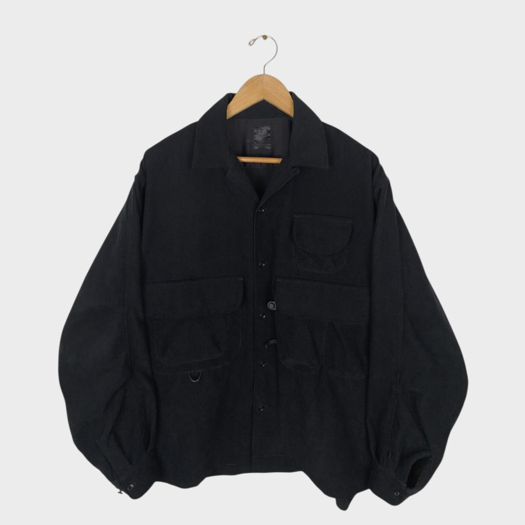 DAIWA PIER39 Men's Black Corduroy Tech Fisherman's Open Collar Overshirt